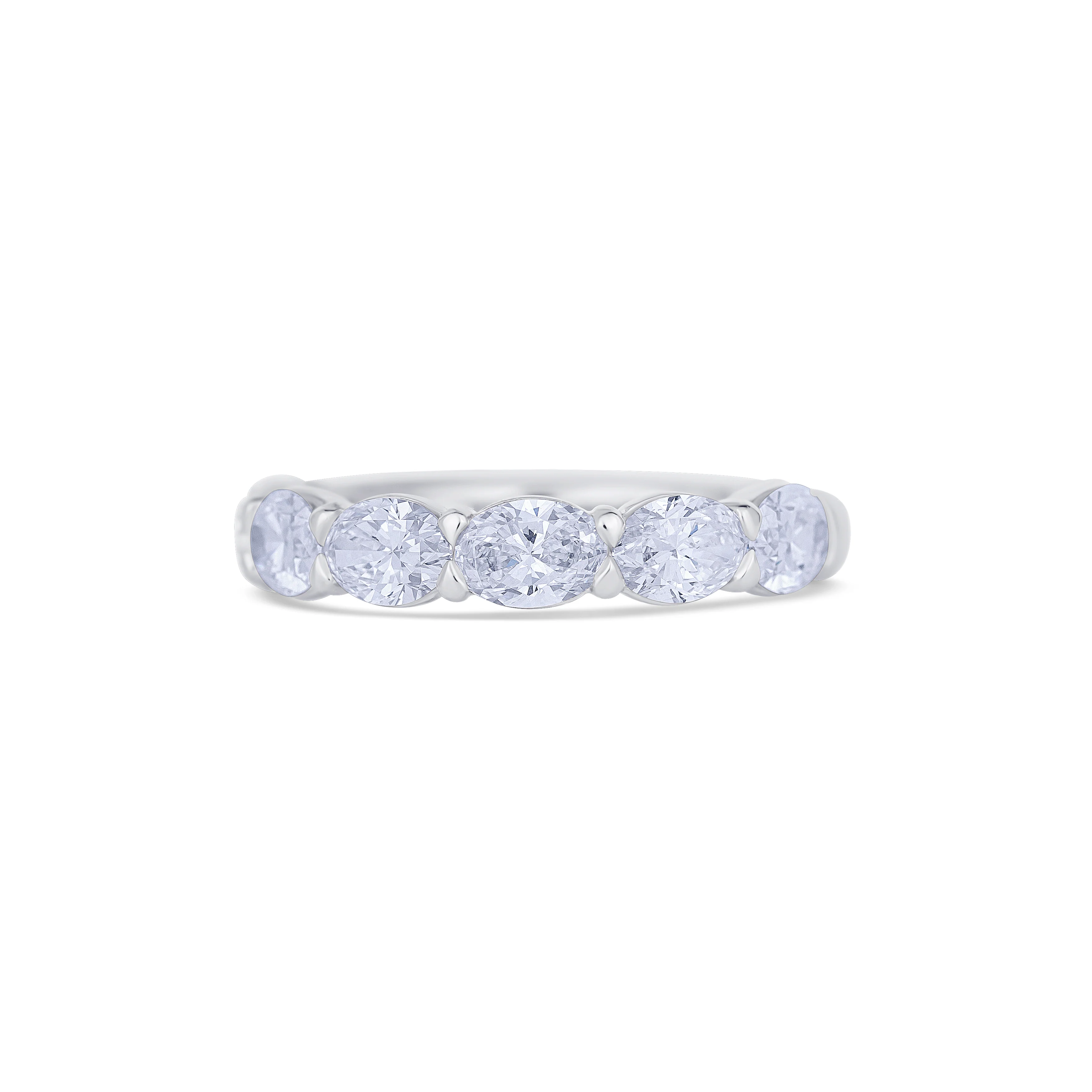 Platinum Oval Cut Diamond Buttercup Diamond Halfway Wedding Band