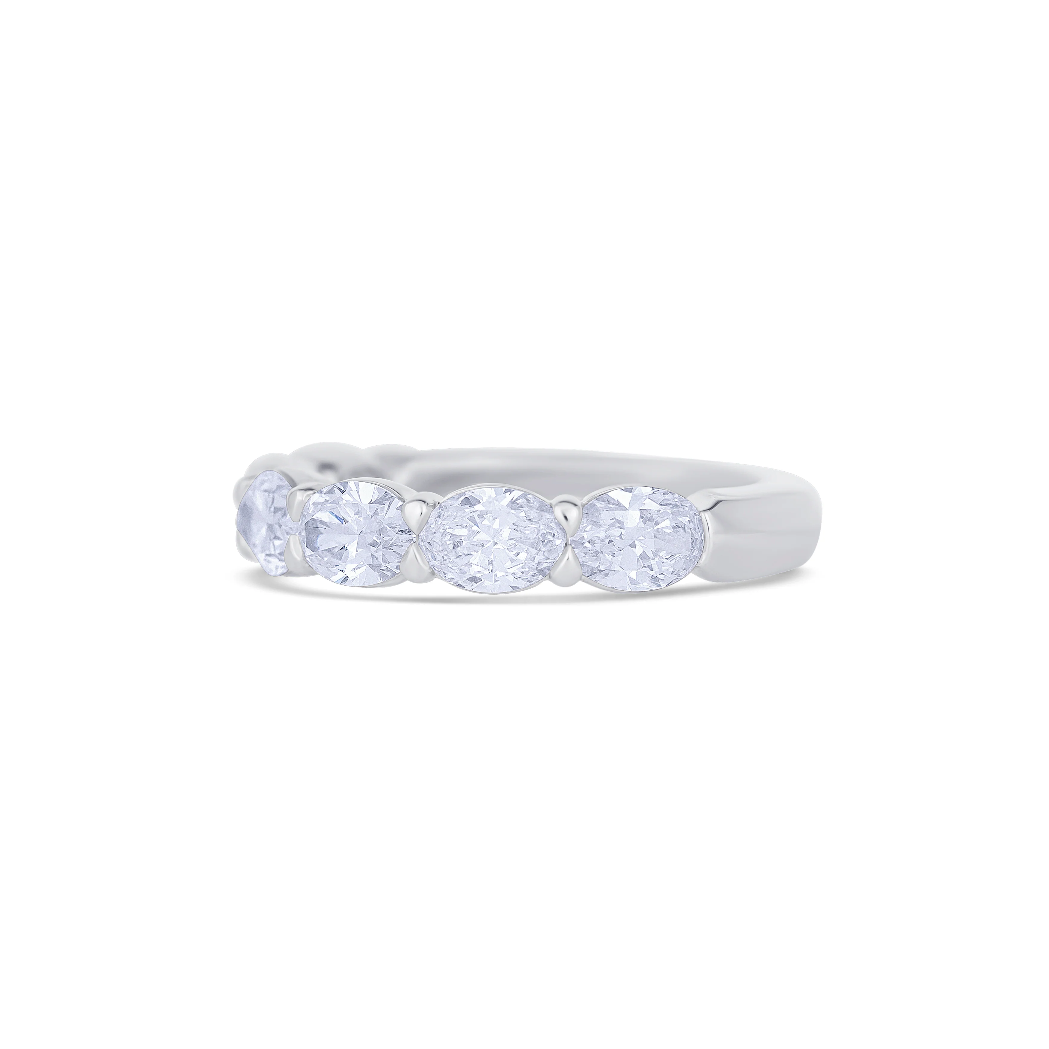 Platinum Oval Cut Diamond Buttercup Diamond Halfway Wedding Band - Image 2