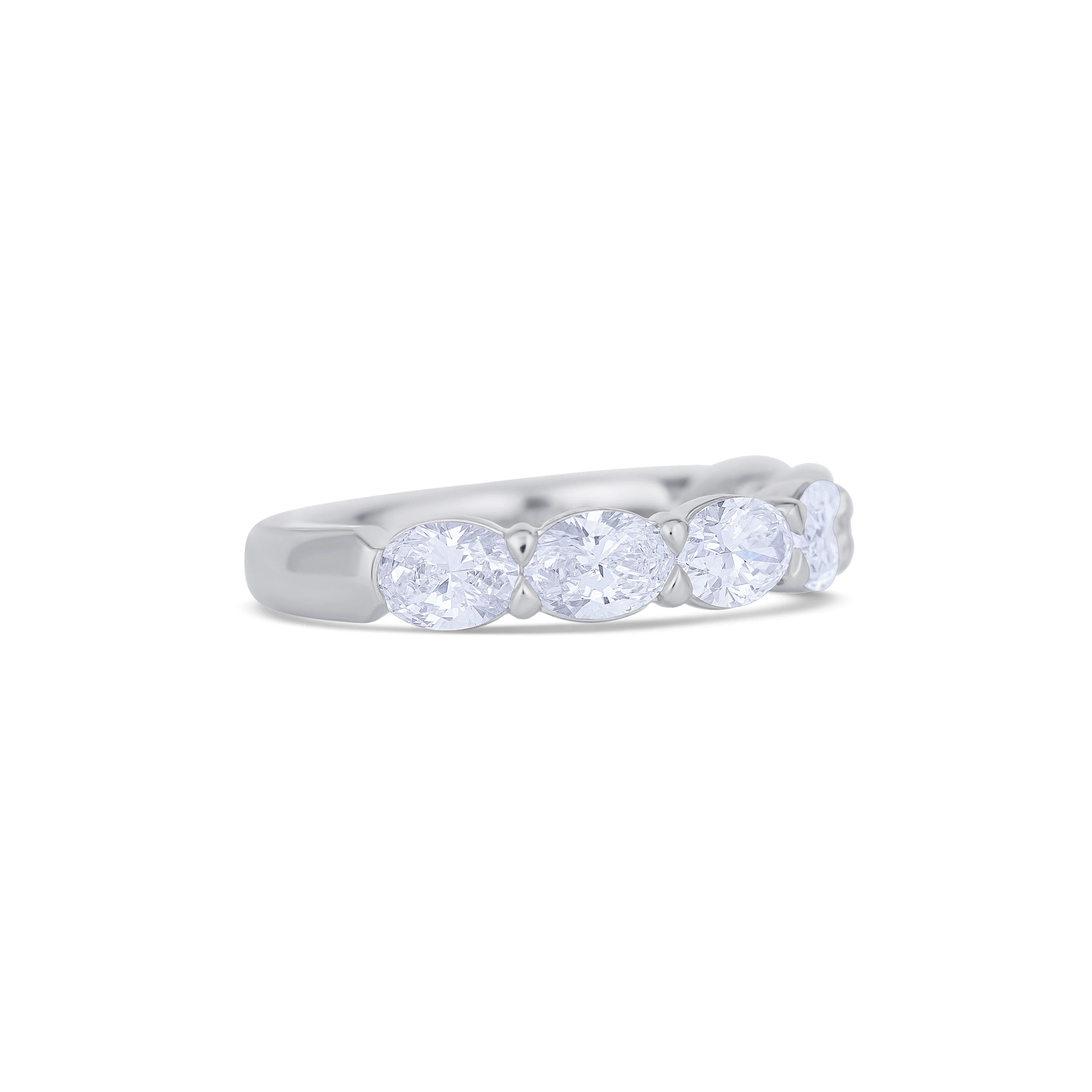 Platinum Oval Cut Diamond Buttercup Diamond Halfway Wedding Band - Image 3