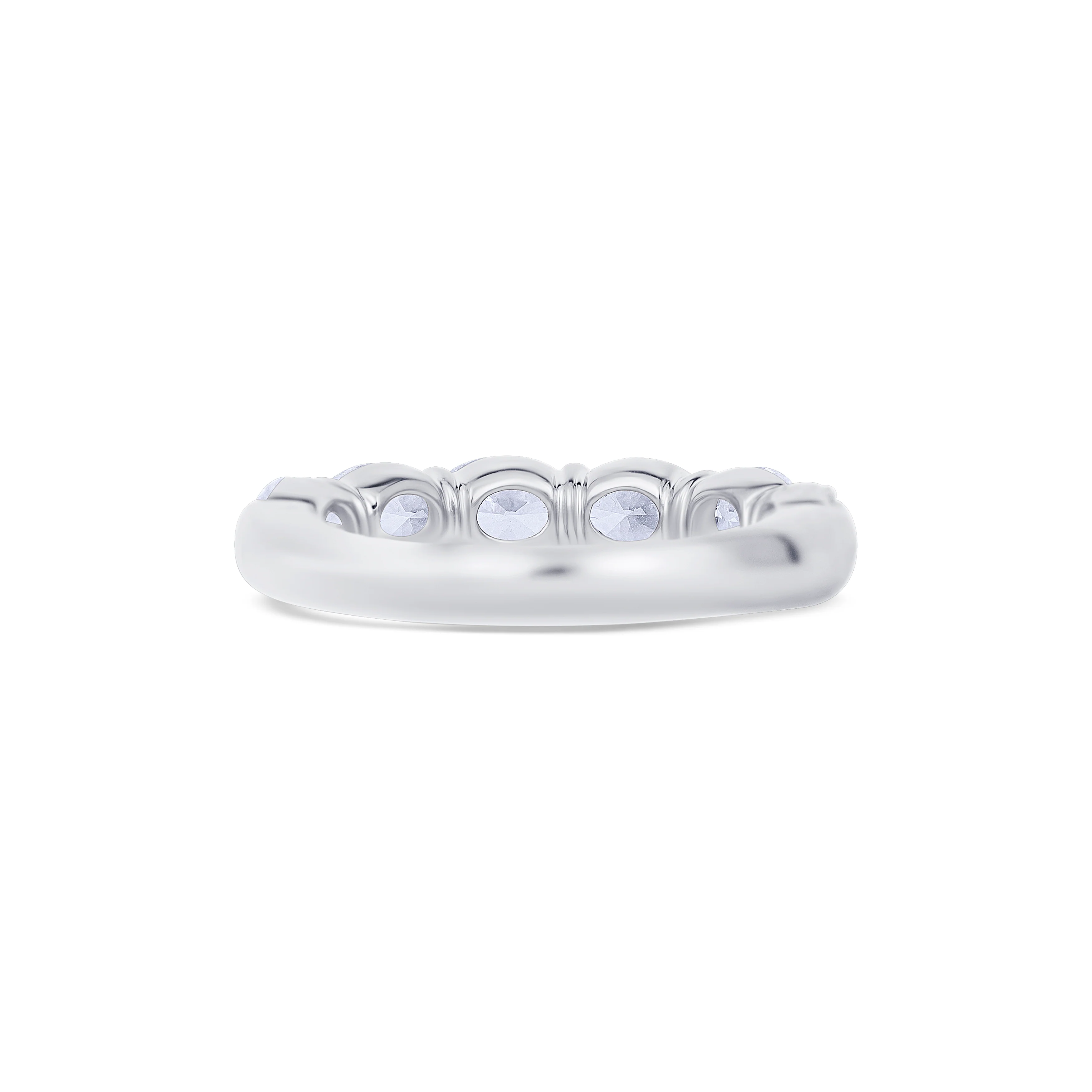 Platinum Oval Cut Diamond Buttercup Diamond Halfway Wedding Band - Image 4