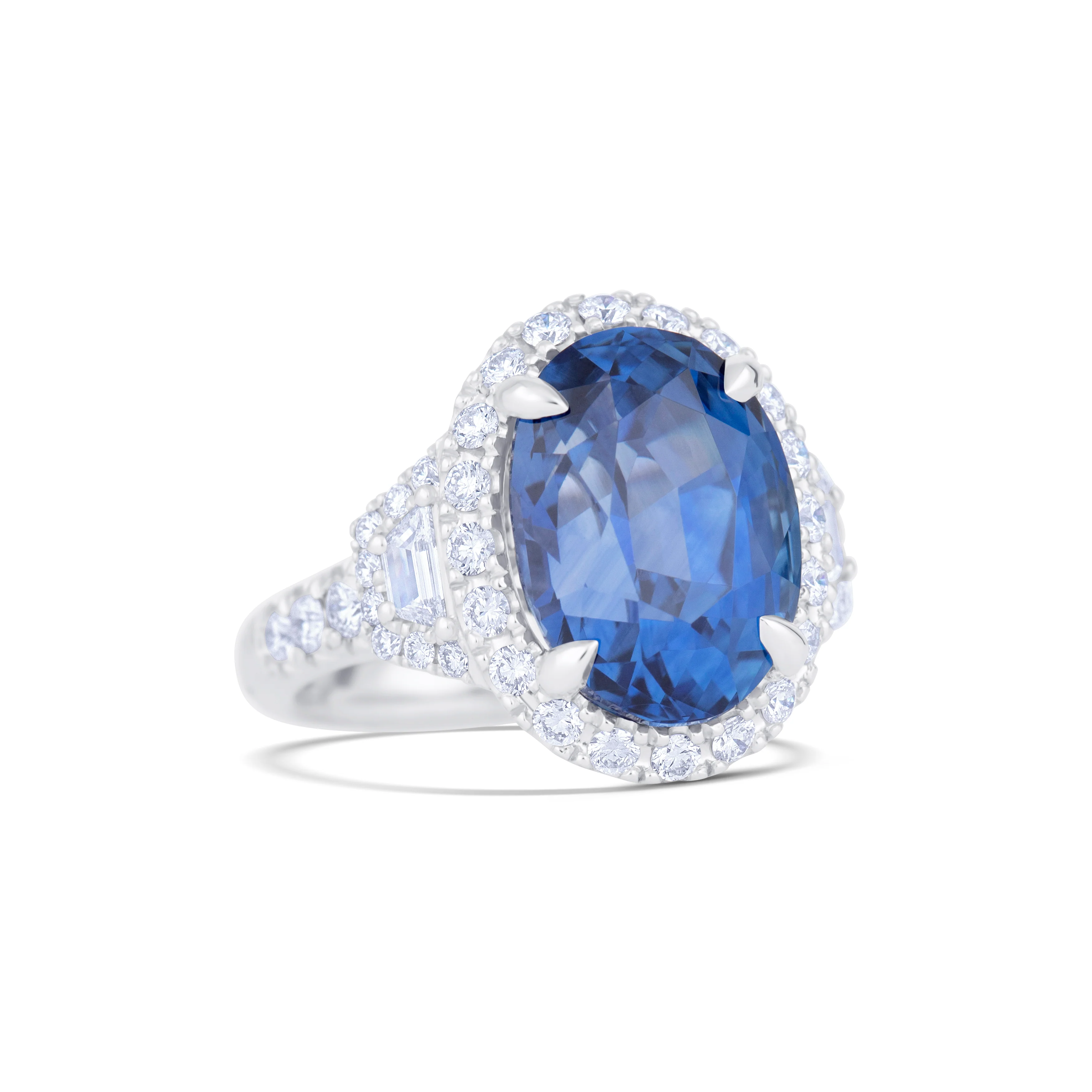 Platinum Oval Cut Sapphire and Diamond Ring - Image 3
