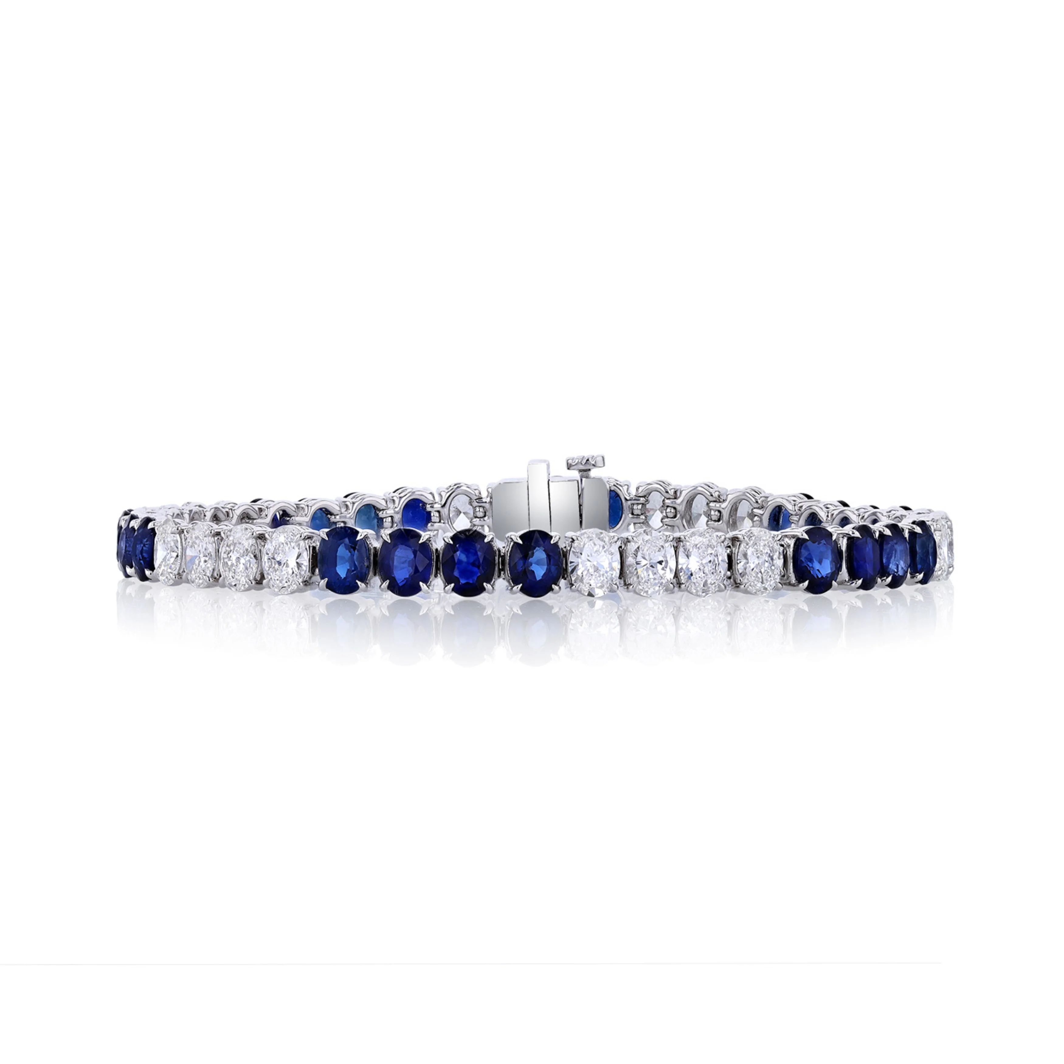 Platinum Oval Sapphire and Oval Diamond Line Bracelet