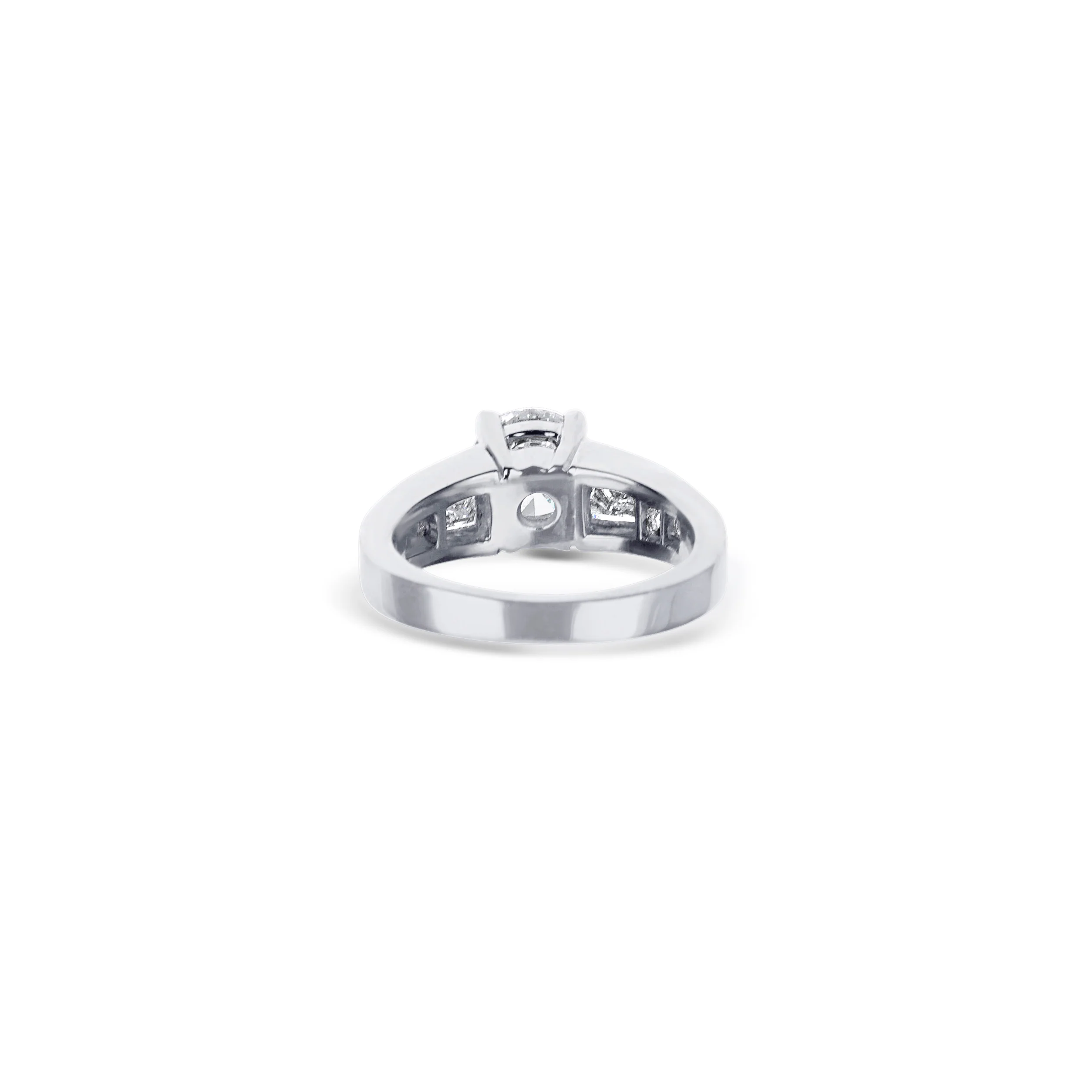 Platinum Round Diamond And Baguette Diamond Engagement Ring - Image 4
