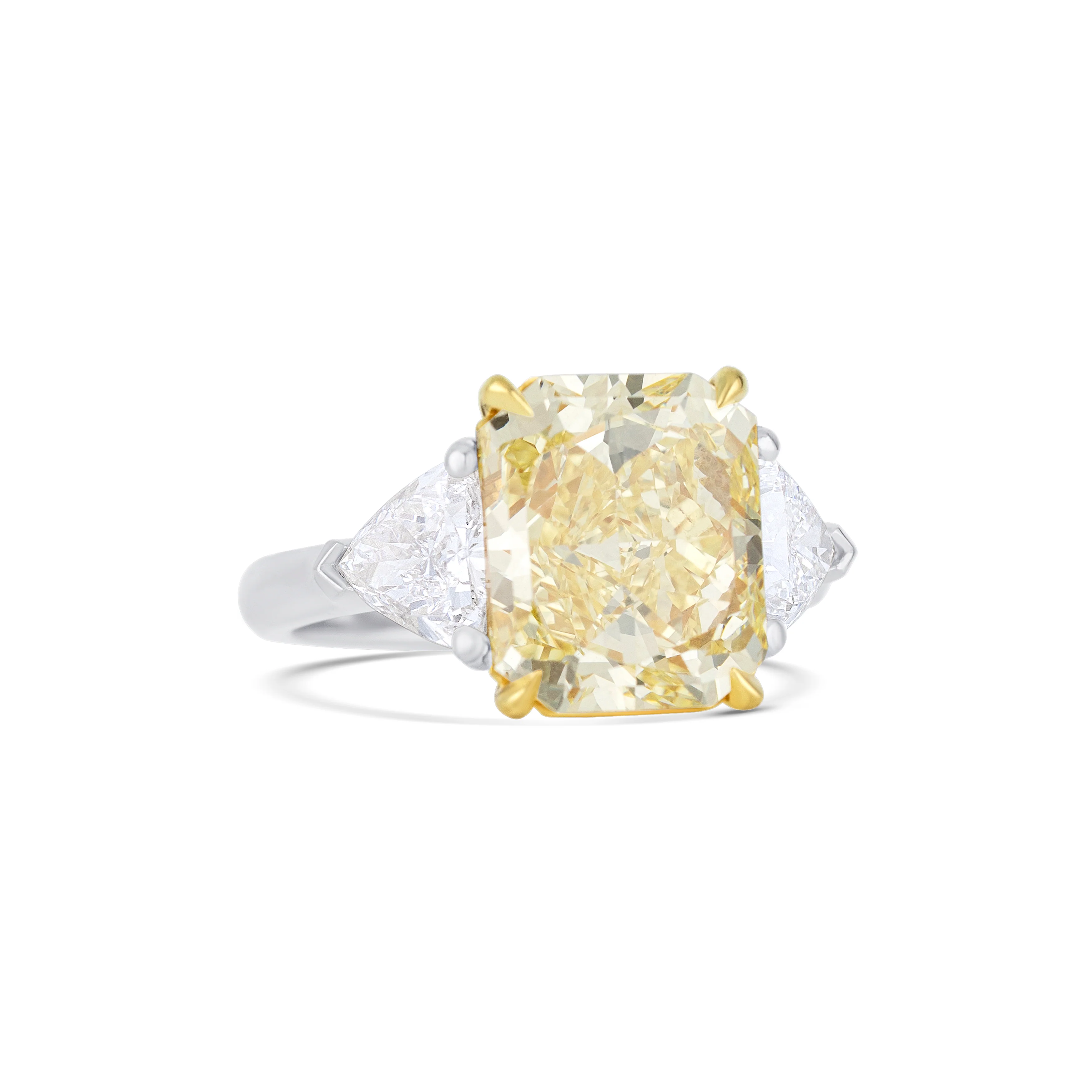 Platinum Three-Stone Fancy Yellow Radiant Diamond Engagement Ring - Image 3