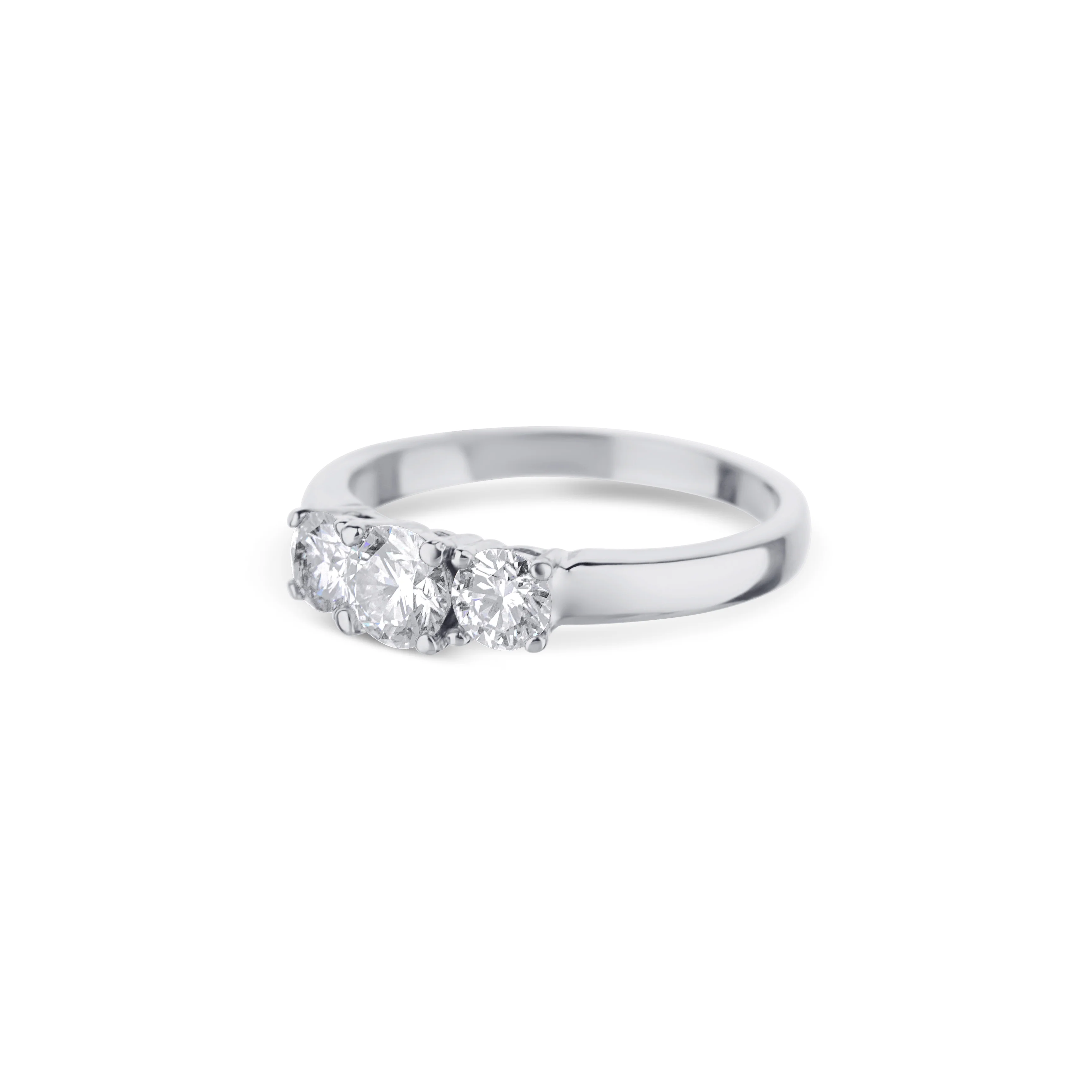 Platinum Three Stone Round Ring With A 1.09 Carat Center Diamond - Image 2