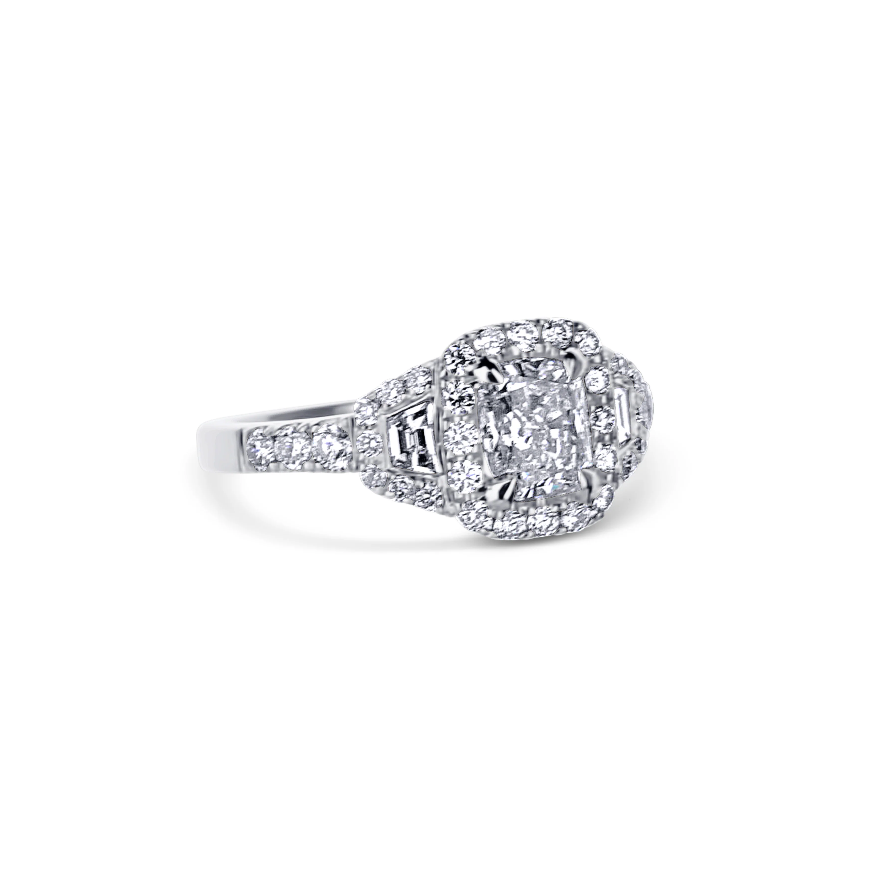 Remarkable Radiant Diamond With Trapezoid Side Stone Ring - Image 3