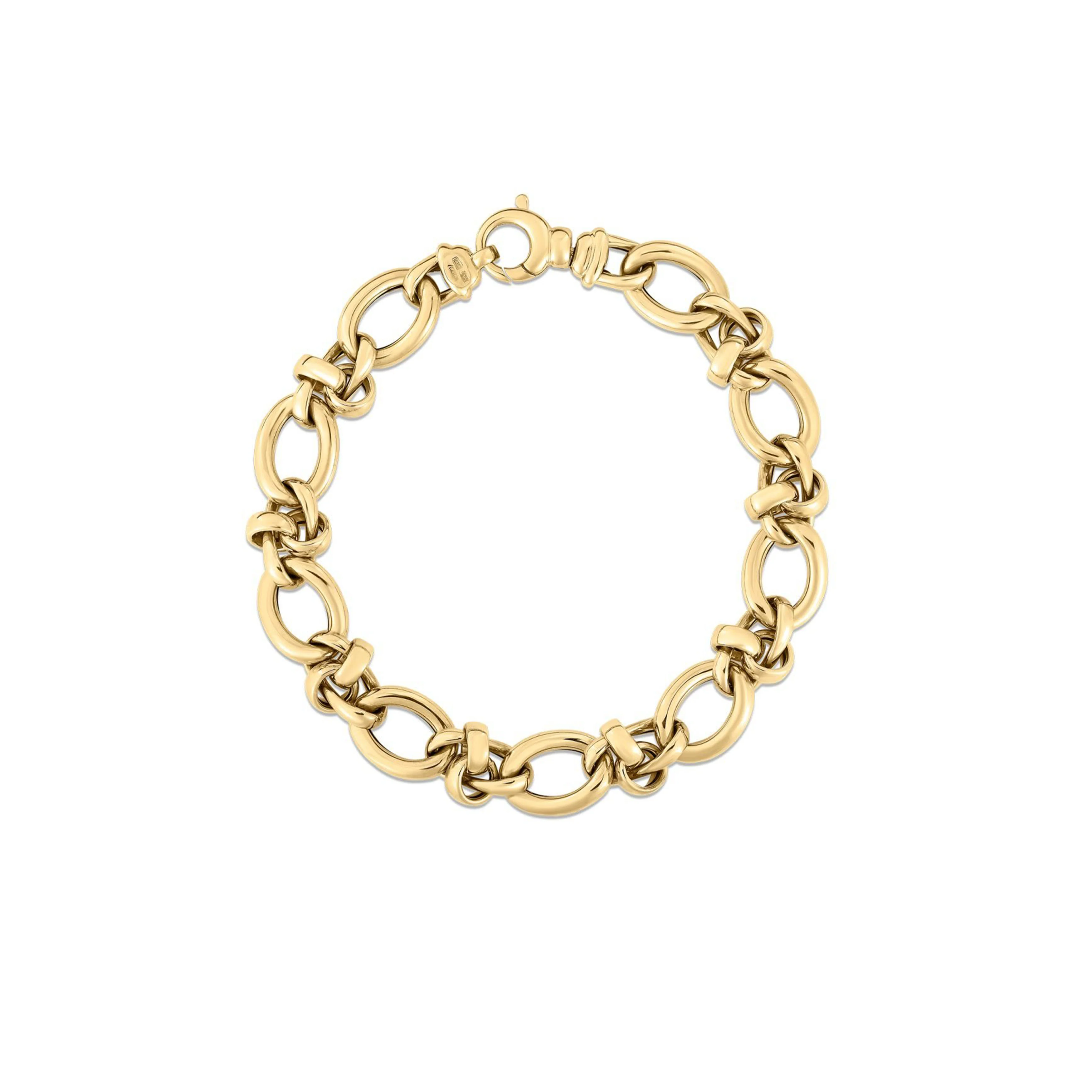 Roberto Coin 18K Yellow Gold 8" Designer Gold Alternating Mixed Link Bracelet