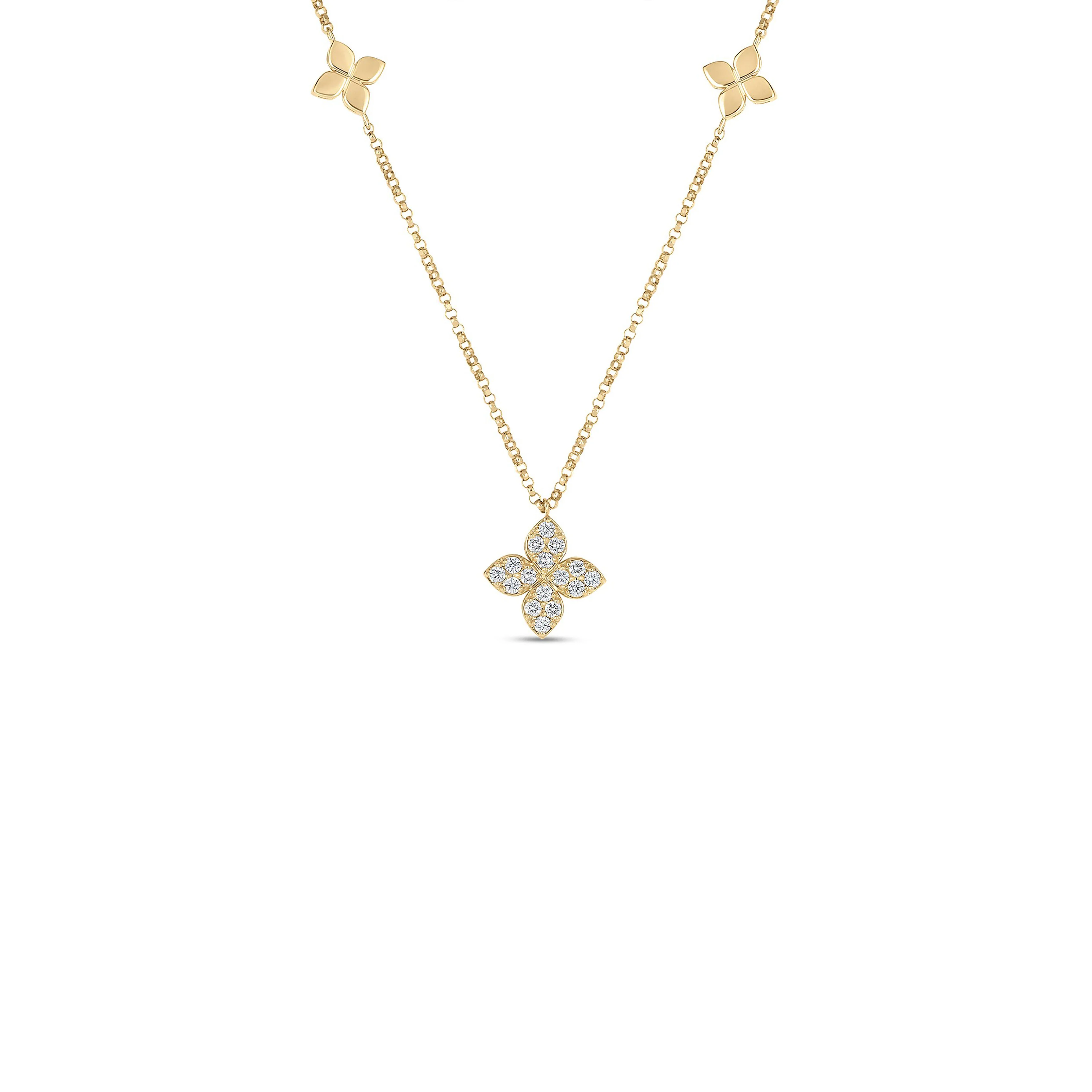 Roberto Coin 18k Yellow Gold Love by the Inch Diamond Flower Necklace