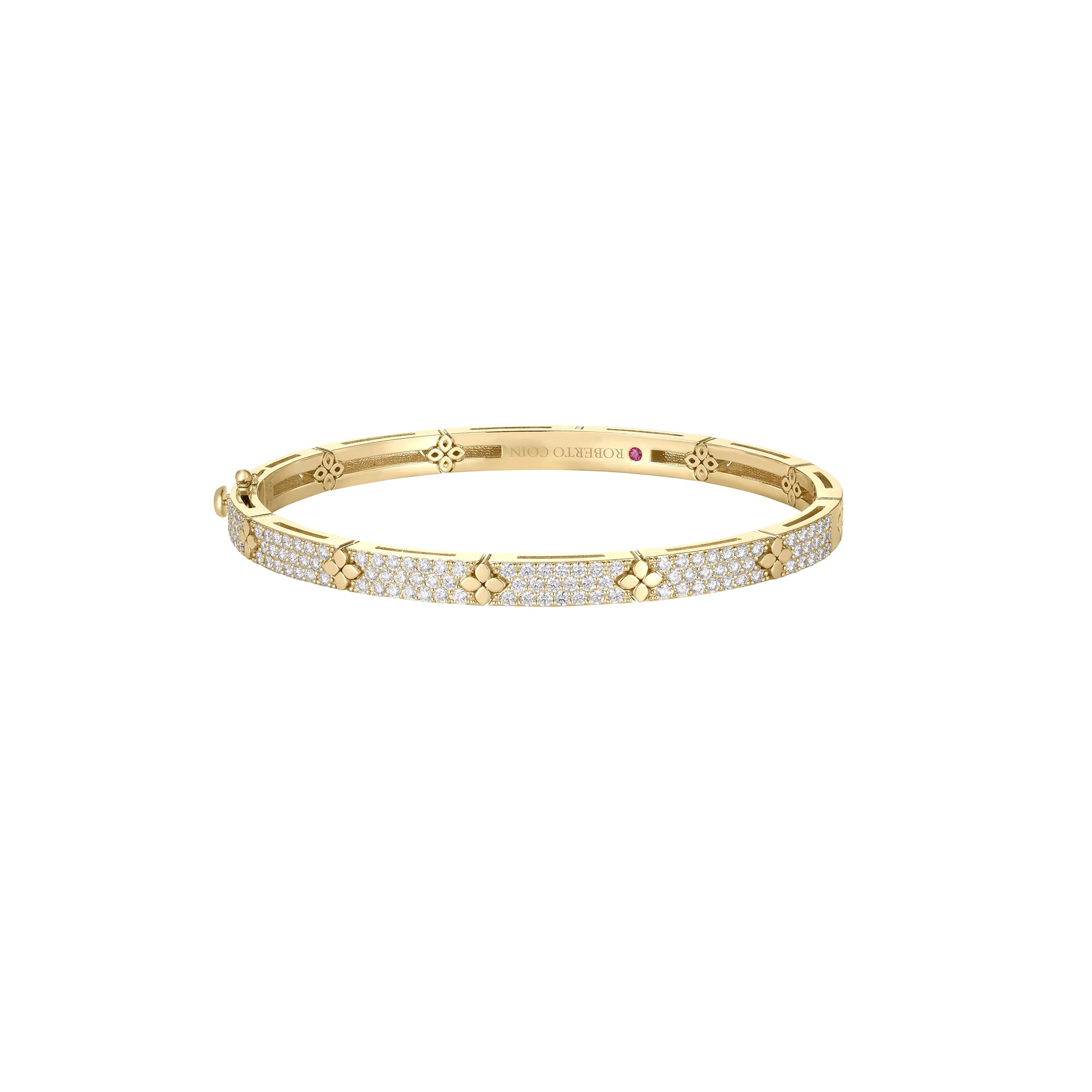Roberto Coin 18k Yellow Gold Love in Verona Classic Width Pavé Diamond and Polished Flower Bangle Bracelet