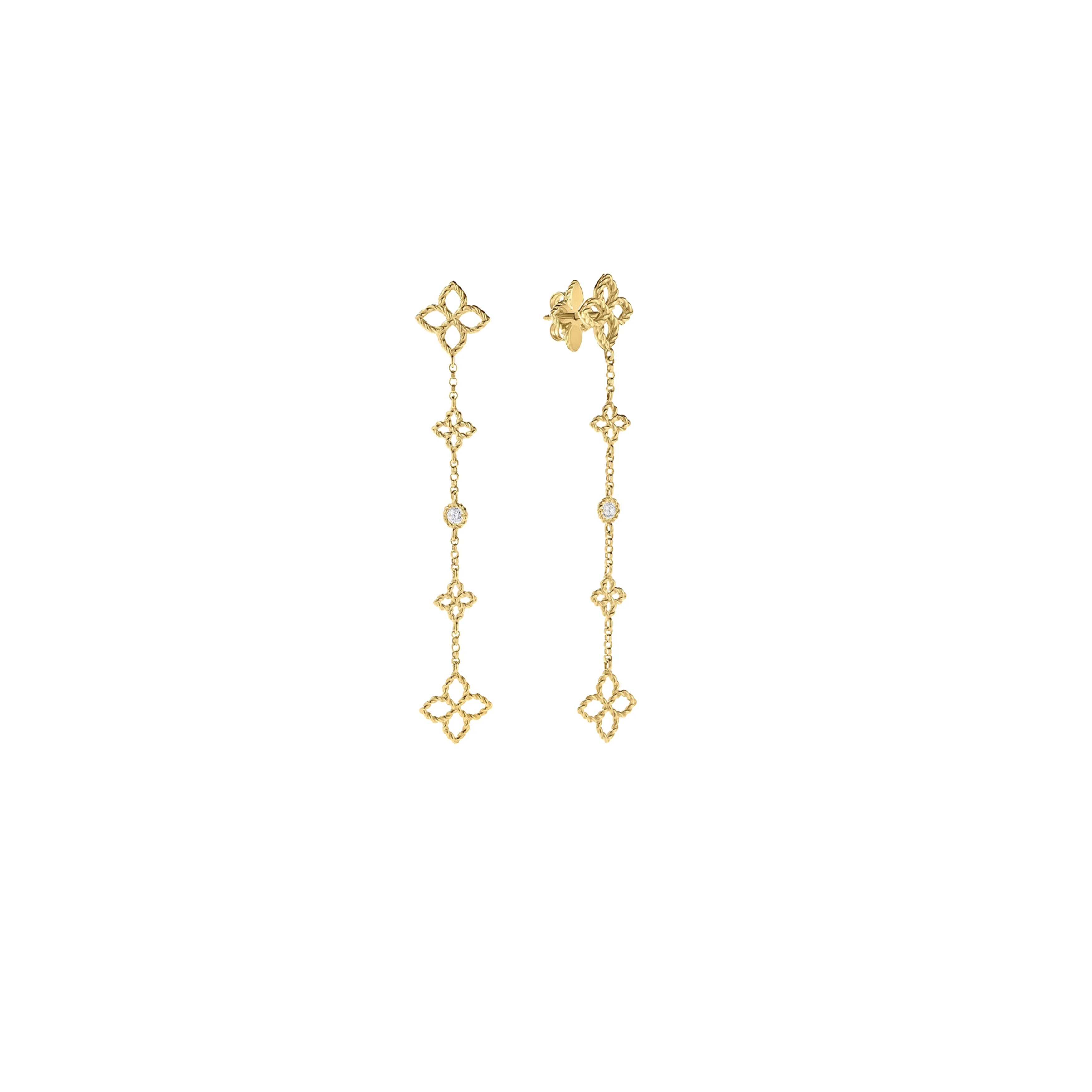 Roberto Coin 18k Yellow Gold Princess Flower Diamond and Flower Station Dangle Earrings