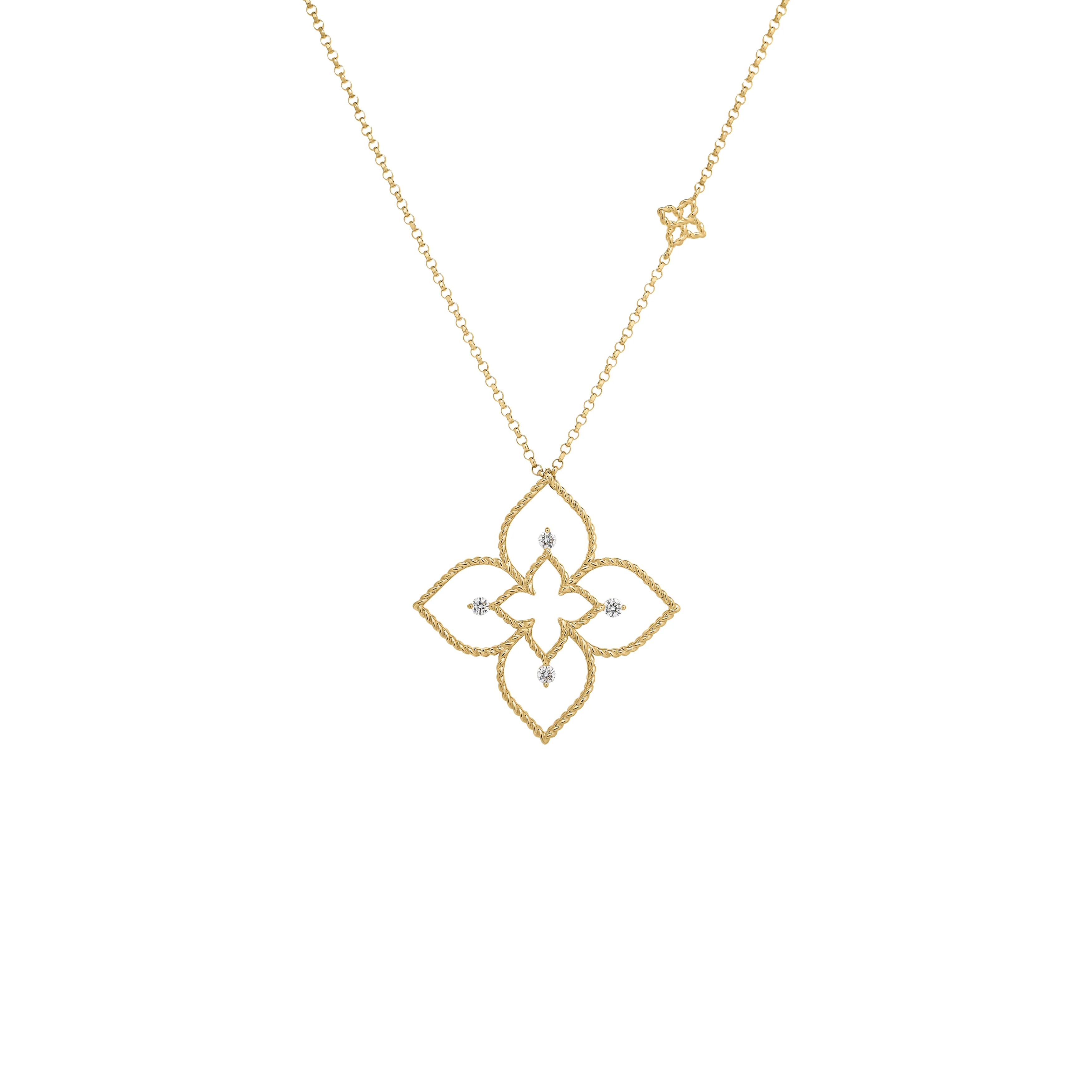 Roberto Coin 18k Yellow Gold Princess Flower Medium Open Frame Diamond Necklace