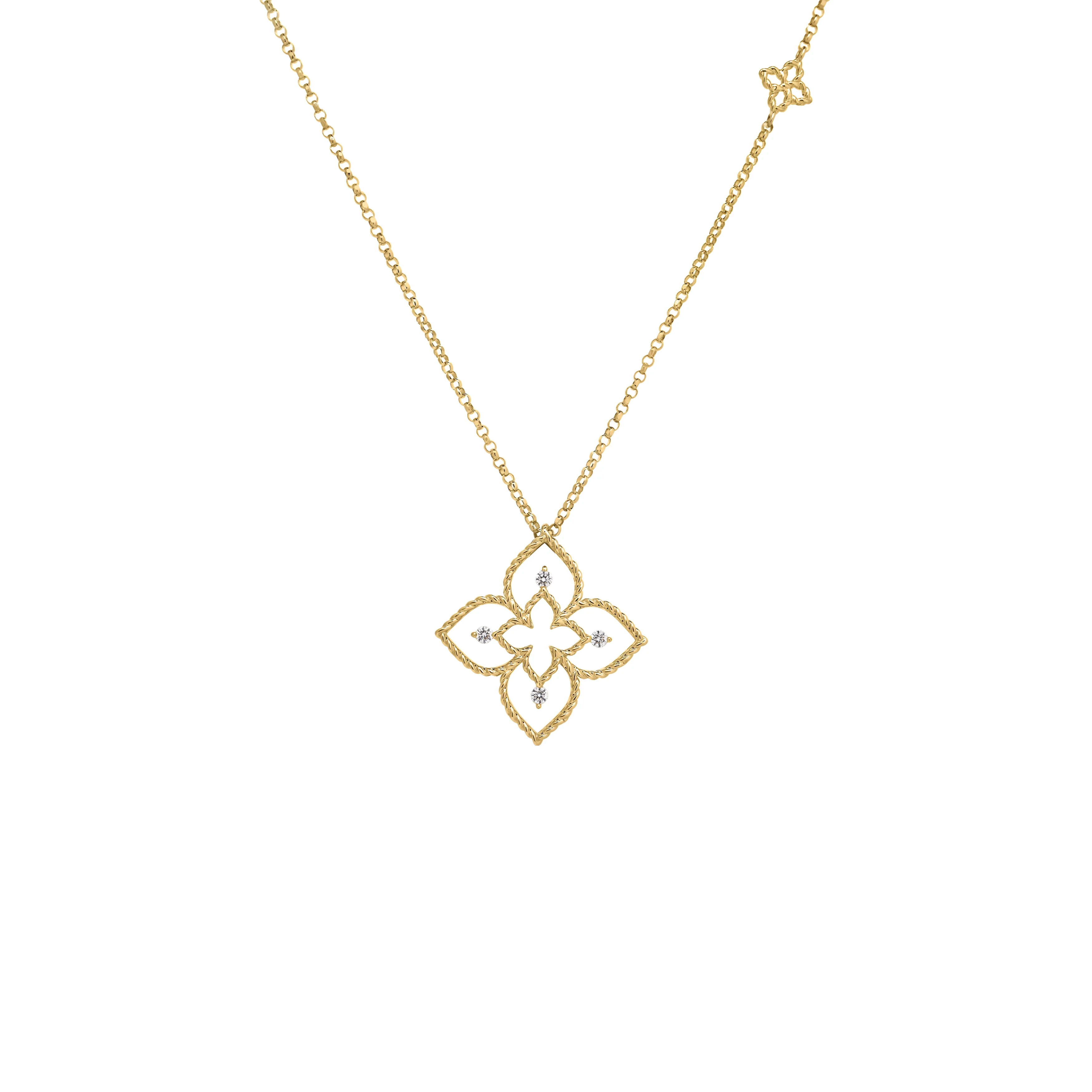 Roberto Coin 18k Yellow Gold Princess Flower Small Open Frame Diamond Necklace