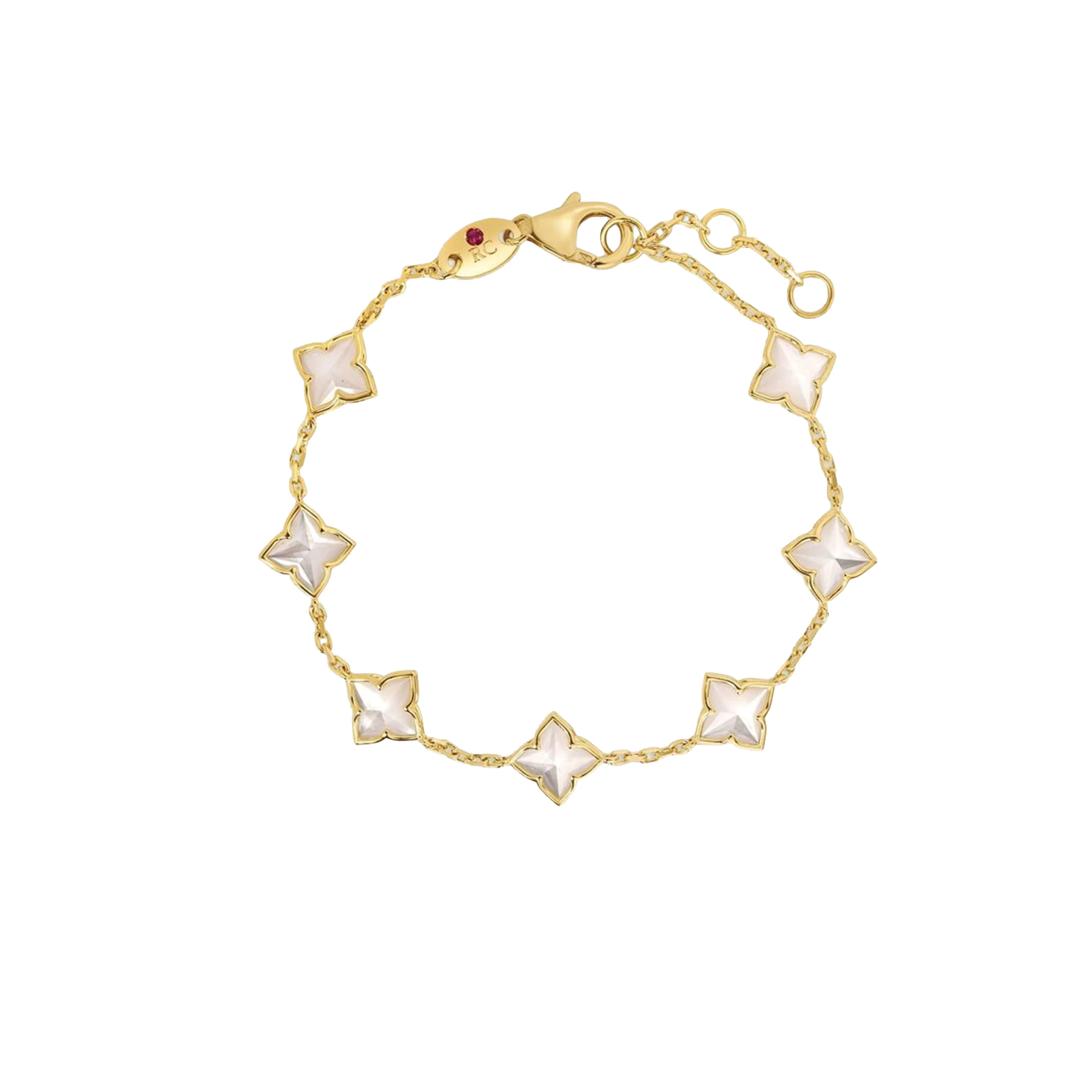 Roberto Coin 18k Yellow Gold Venetian Princess Carnival Mother of Pearl Flower Station Bracelet
