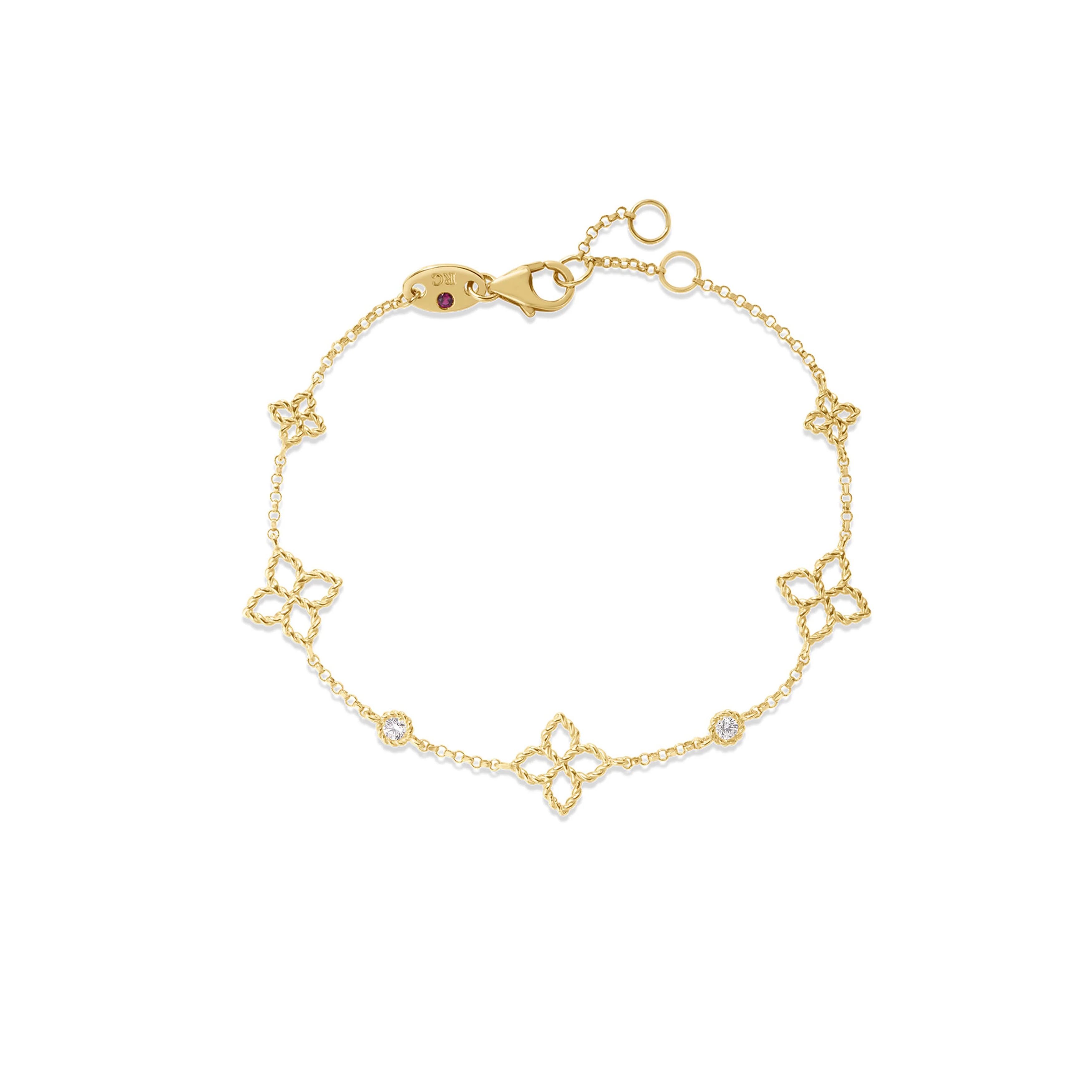 Roberto Coin Principessa 18k Yellow Gold Diamond Station Flower Bracelet