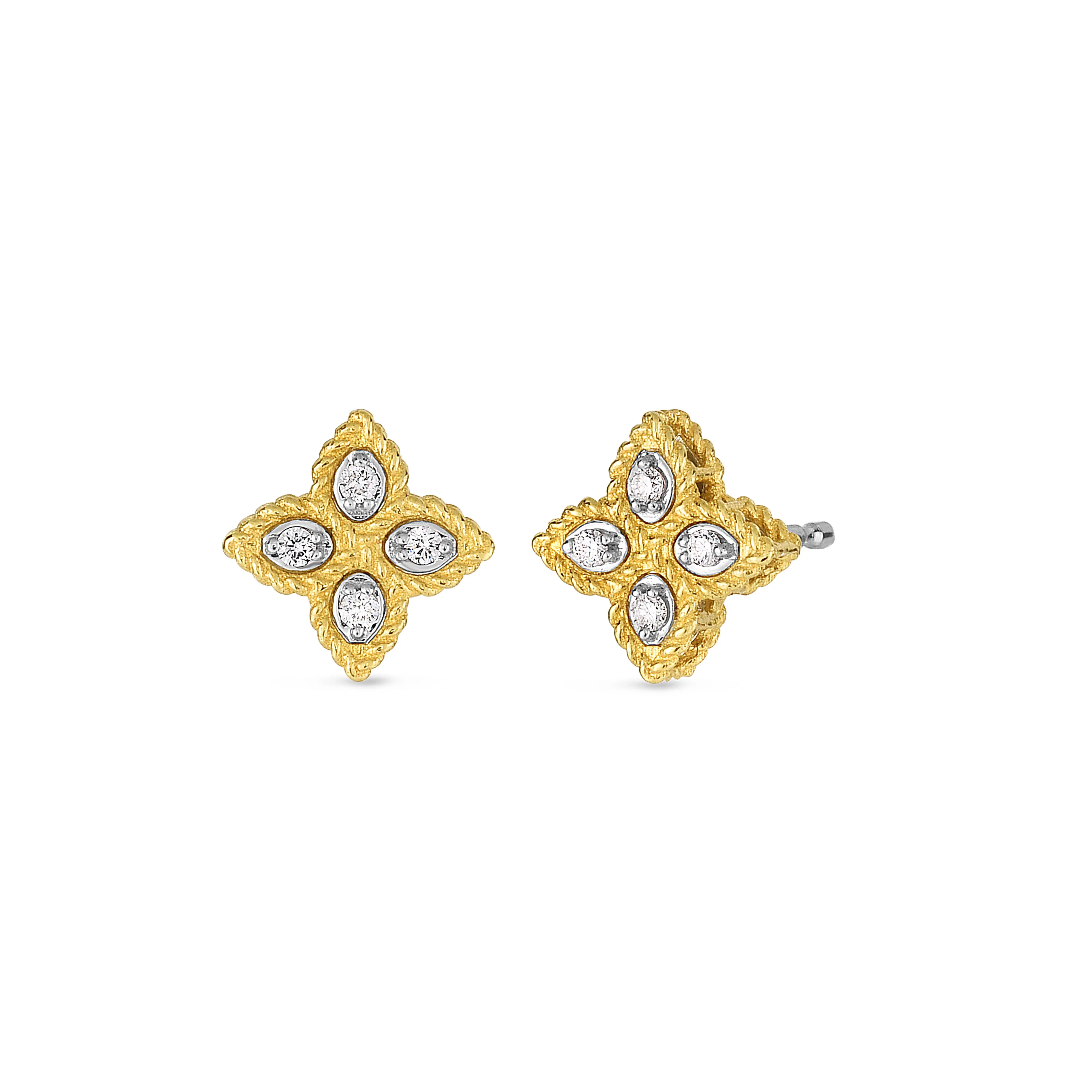 Roberto Coin 18K Yellow Gold Princess Flower Small Diamond Stud Earrings