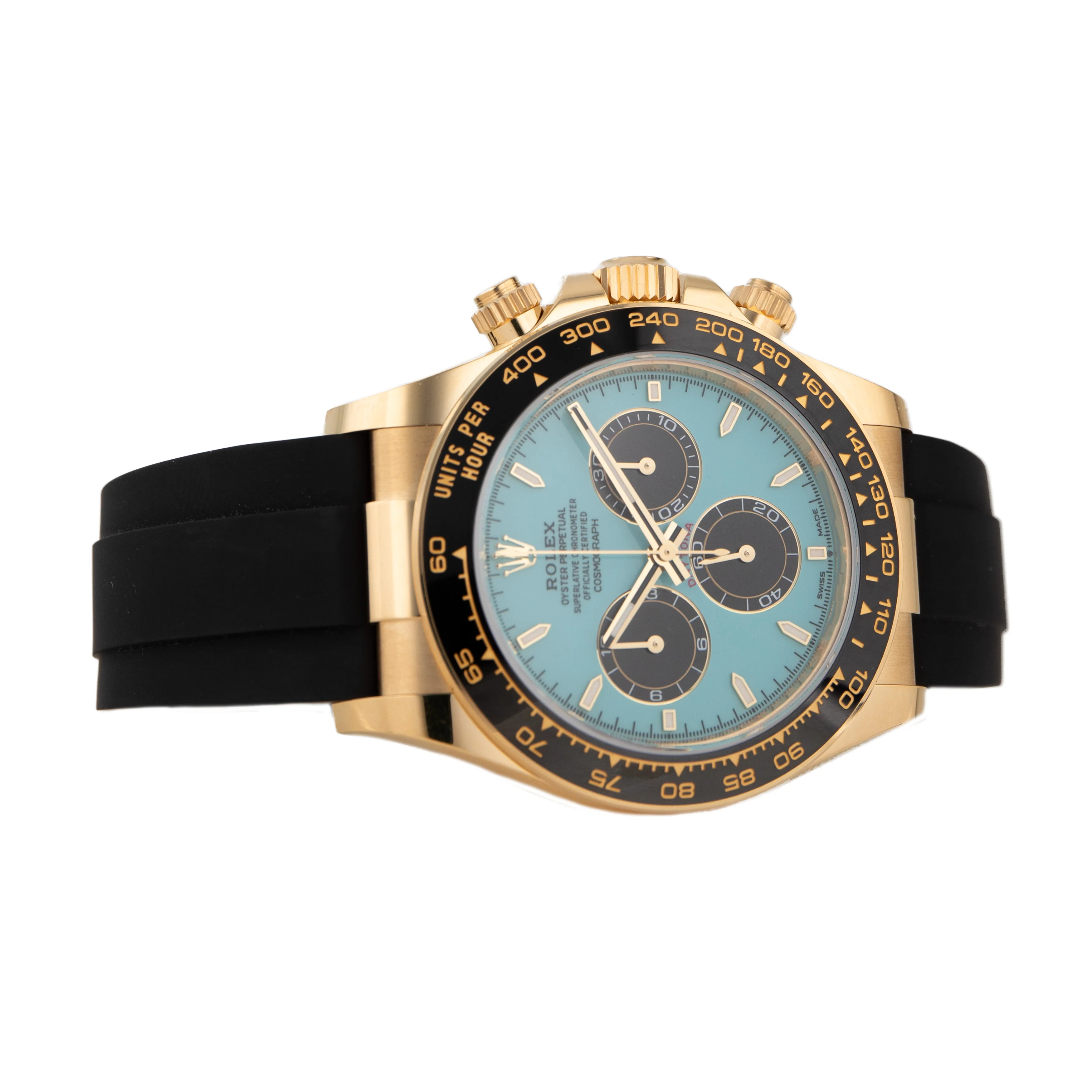 Rolex Cosmograph Daytona Yellow Gold Turquoise Blue Dial Oysterflex 40mm 126518LN Full Set - Image 4