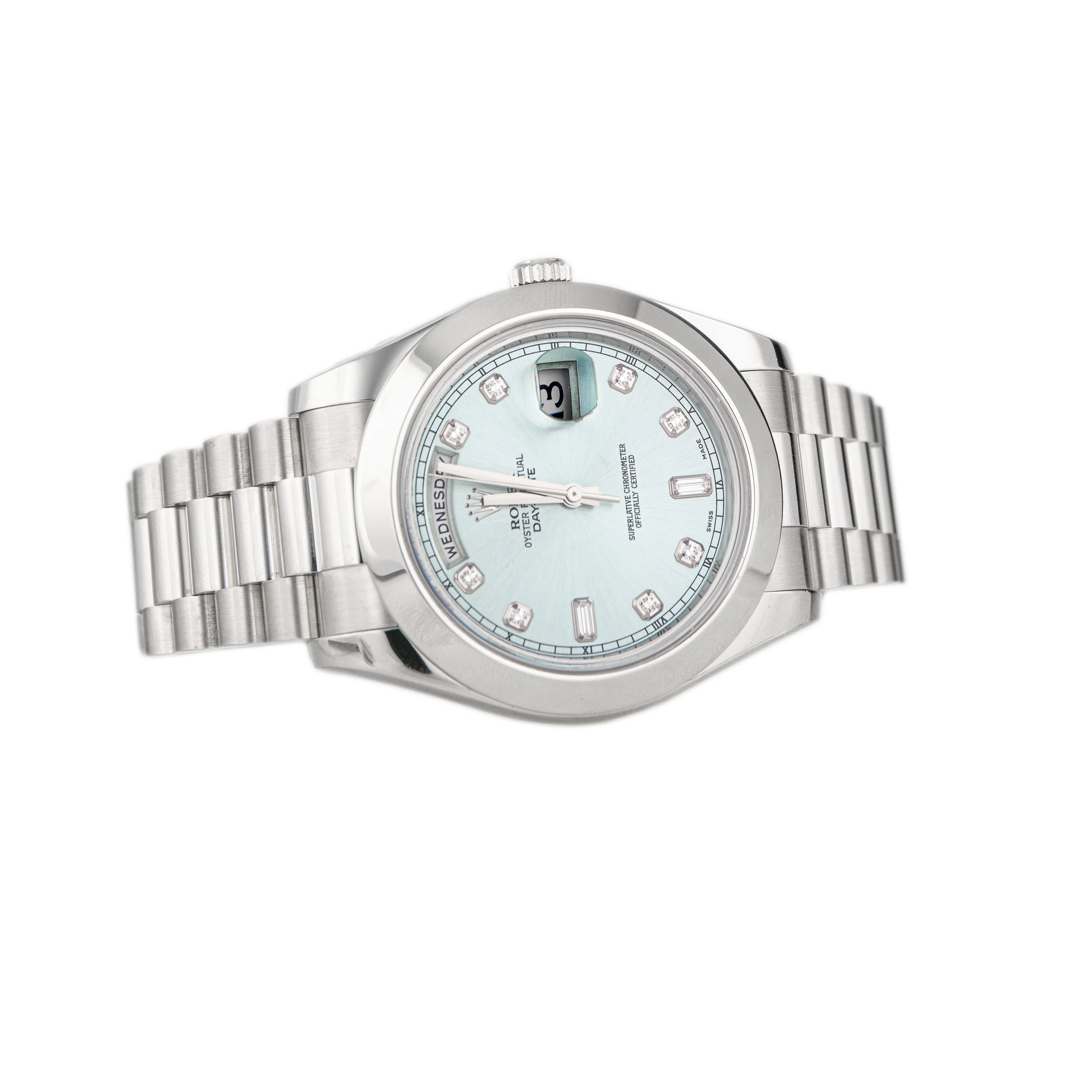 Rolex Day-Date II President Platinum Ice Blue Dial Diamonds 41mm 218206 Full Set - Image 4