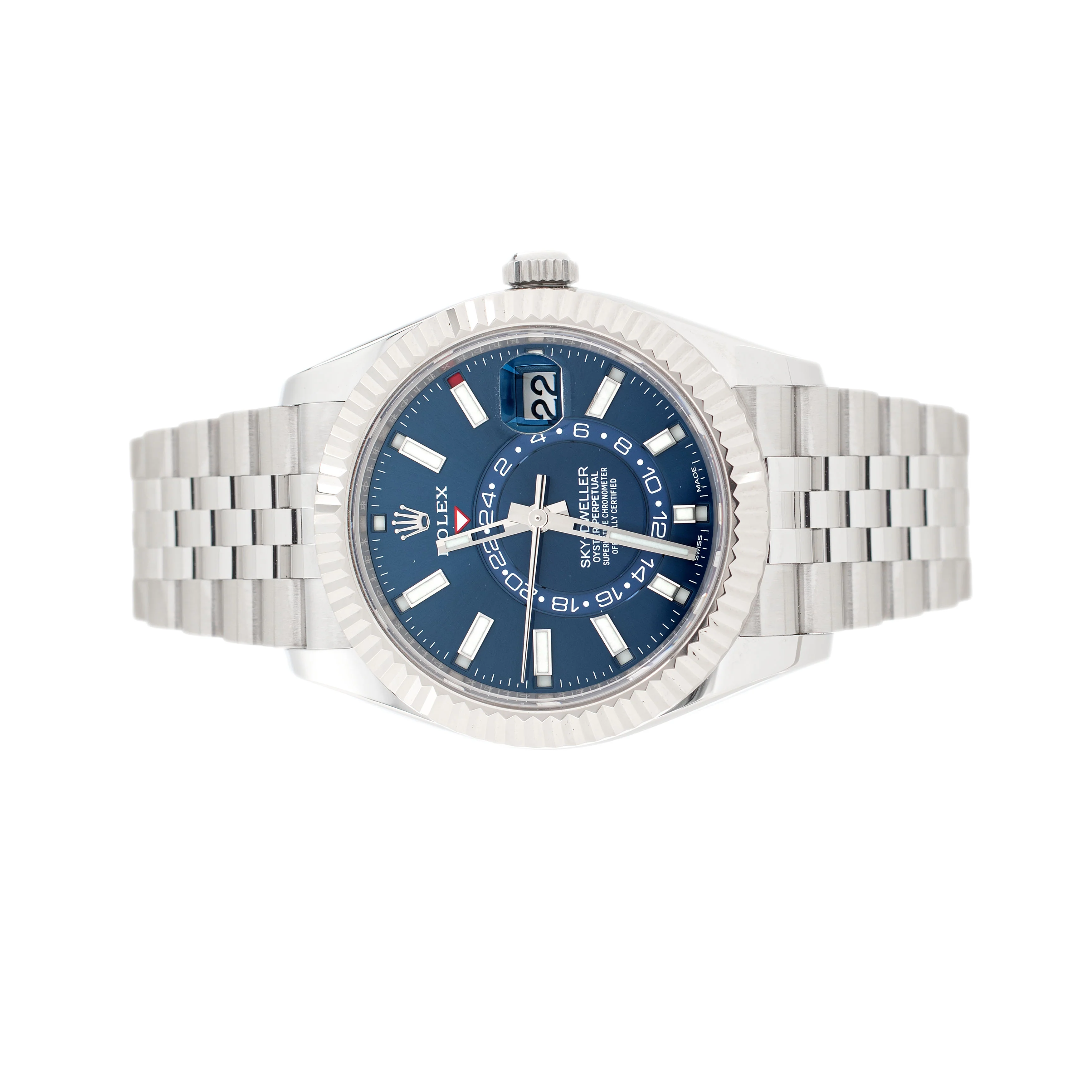 Rolex Sky-Dweller Stainless Steel Blue Dial Fluted Jubilee 42mm 326934 Full Set - Image 2