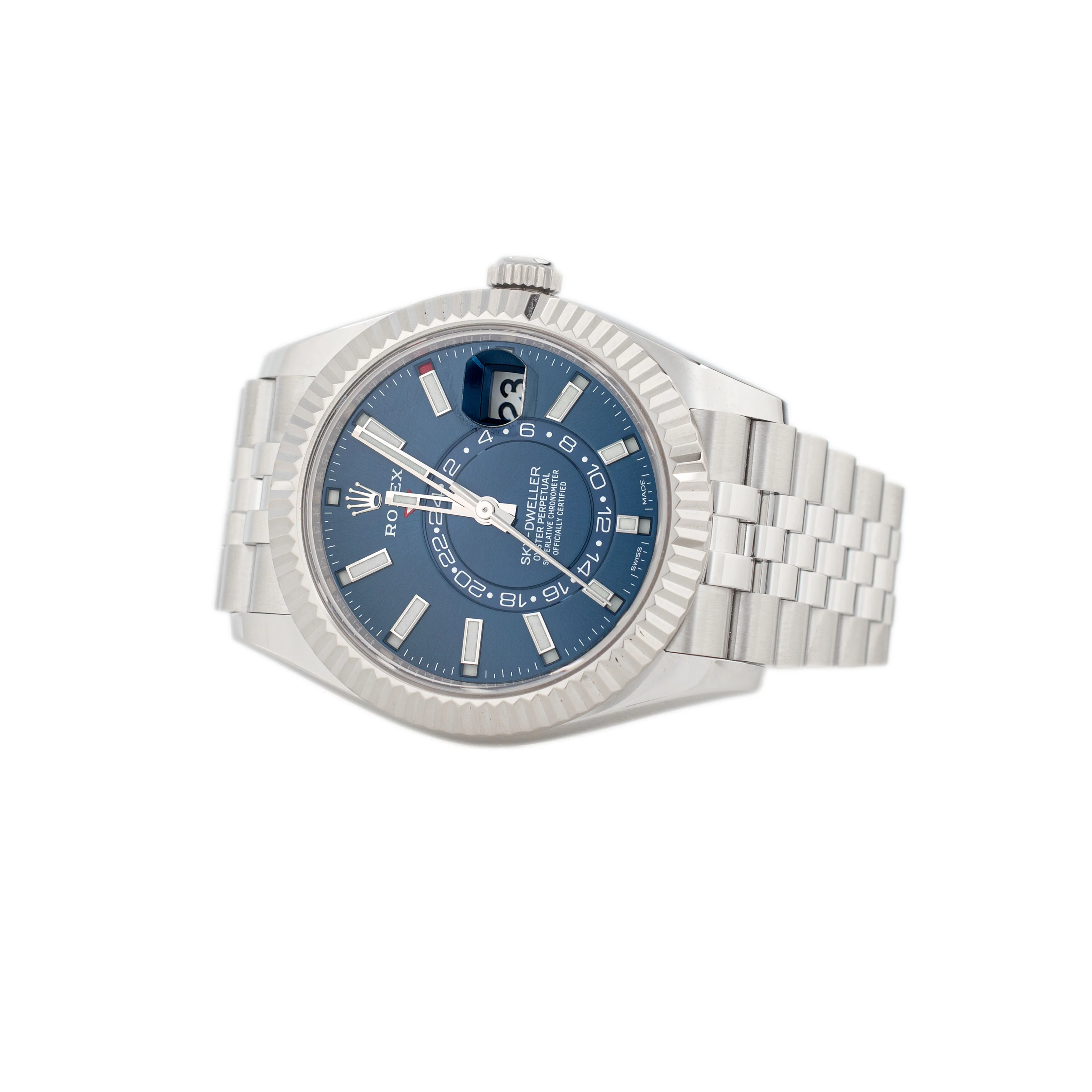 Rolex Sky-Dweller Stainless Steel Blue Dial Fluted Jubilee 42mm 326934 Full Set - Image 3