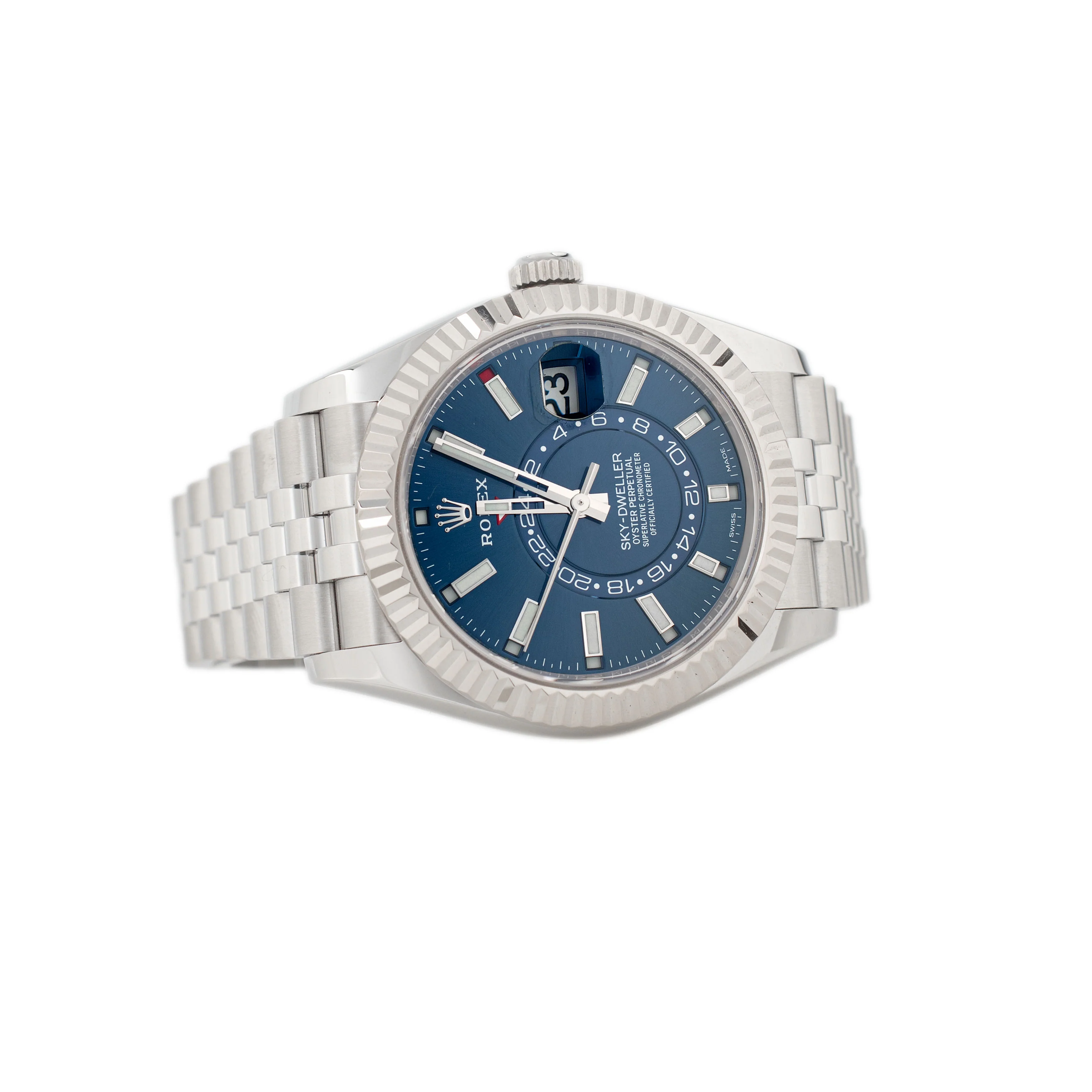 Rolex Sky-Dweller Stainless Steel Blue Dial Fluted Jubilee 42mm 326934 Full Set - Image 4