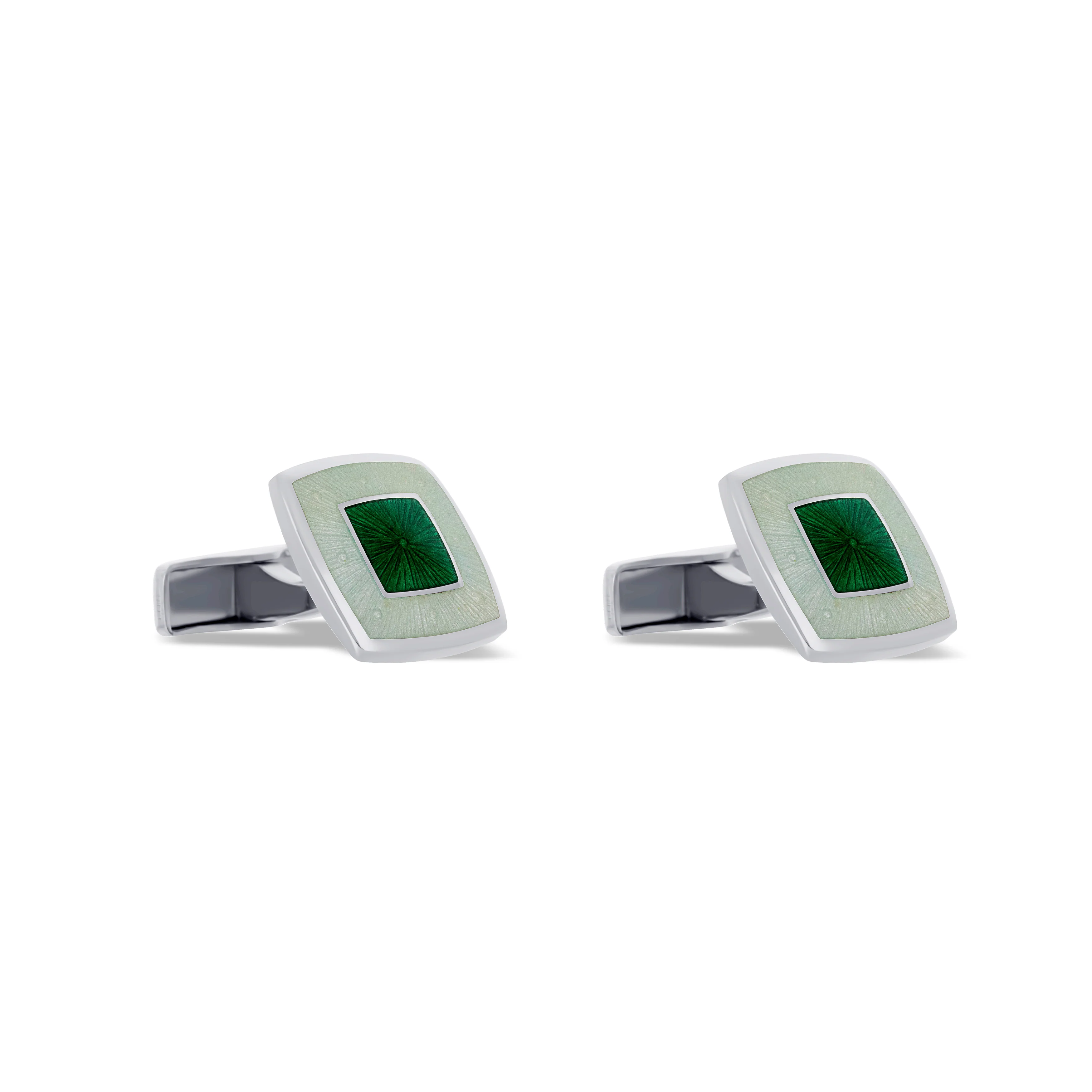 Sterling Silver Square Green Enamel Cufflinks - Image 3