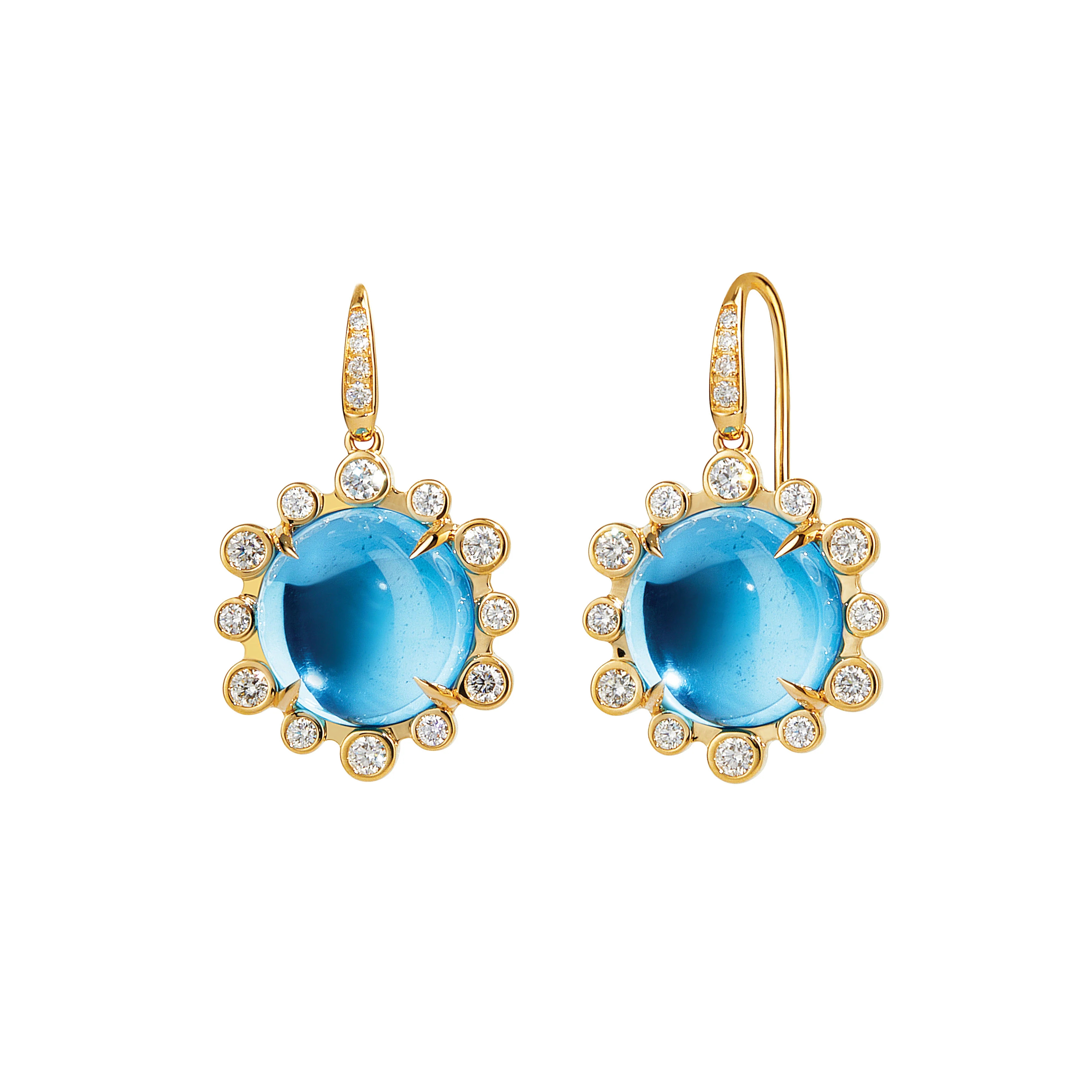 Syna Jewels 18k Yellow Gold Aura Blue Topaz and Diamond Drop Earrings