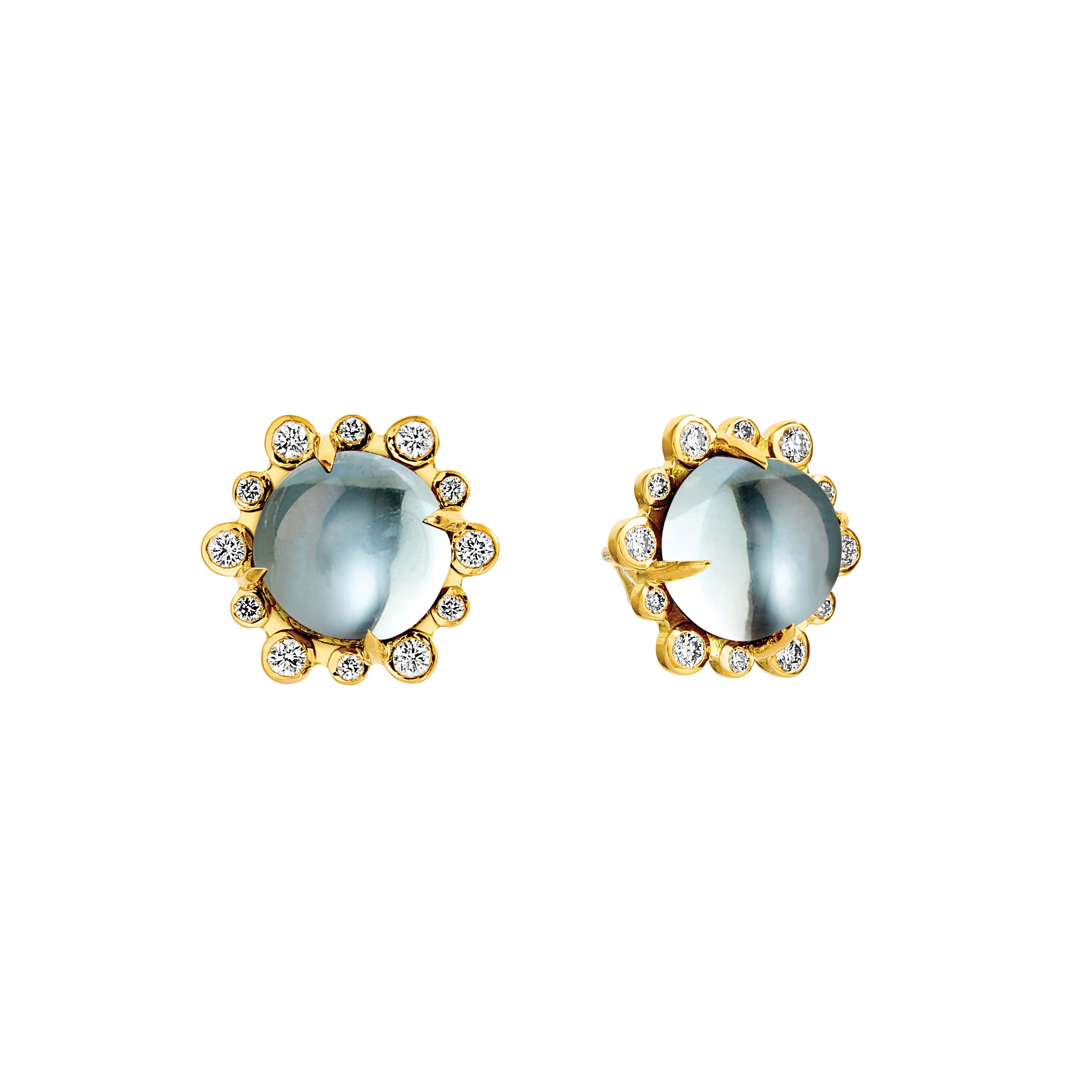 Syna Jewels 18k Yellow Gold Aura Blue Topaz and Diamond Stud Earrings