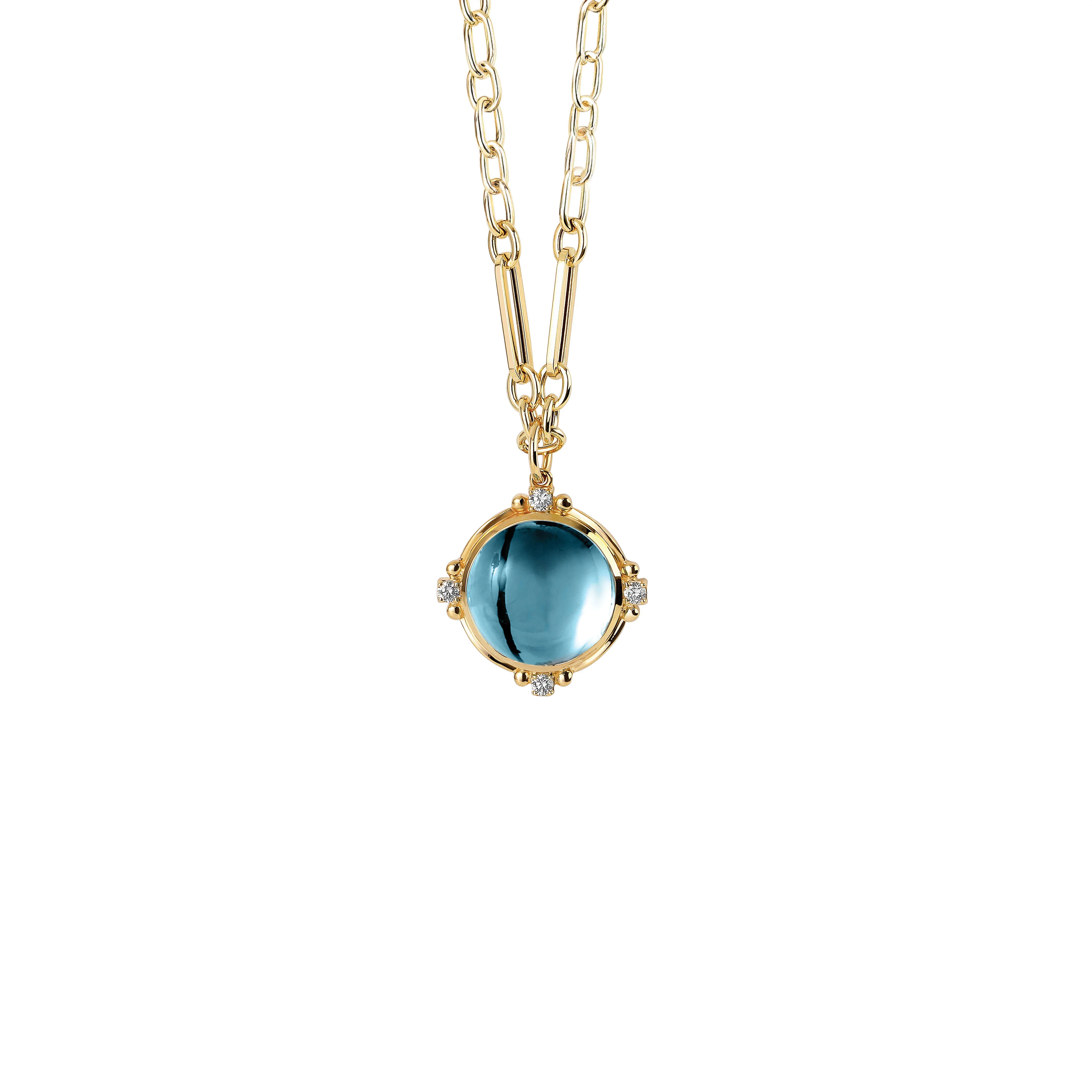 Syna Jewels 18k Yellow Gold Axia Grande Blue Topaz and Diamond Pendant
