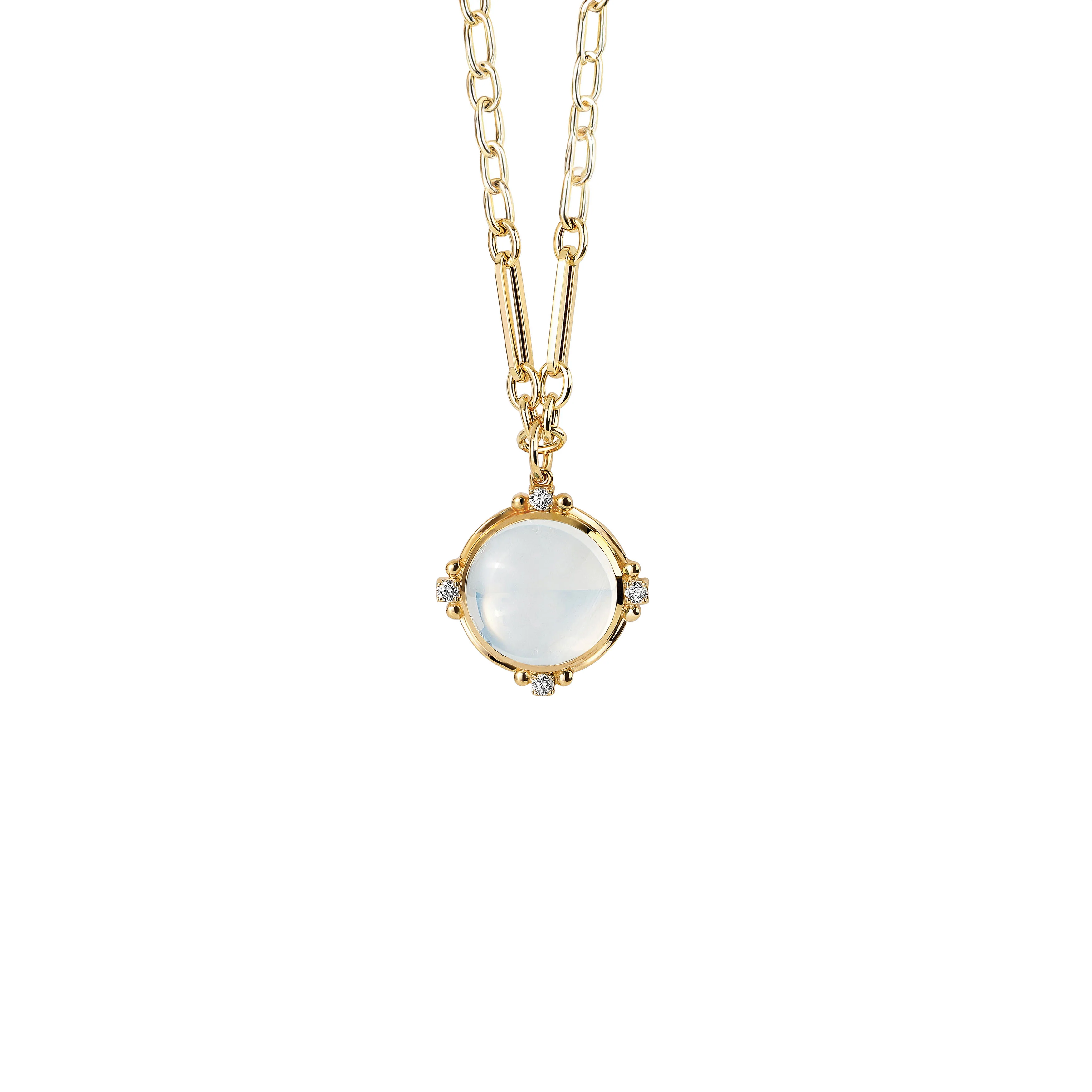 Syna Jewels 18k Yellow Gold Axia Moon Quartz and Diamond Pendant