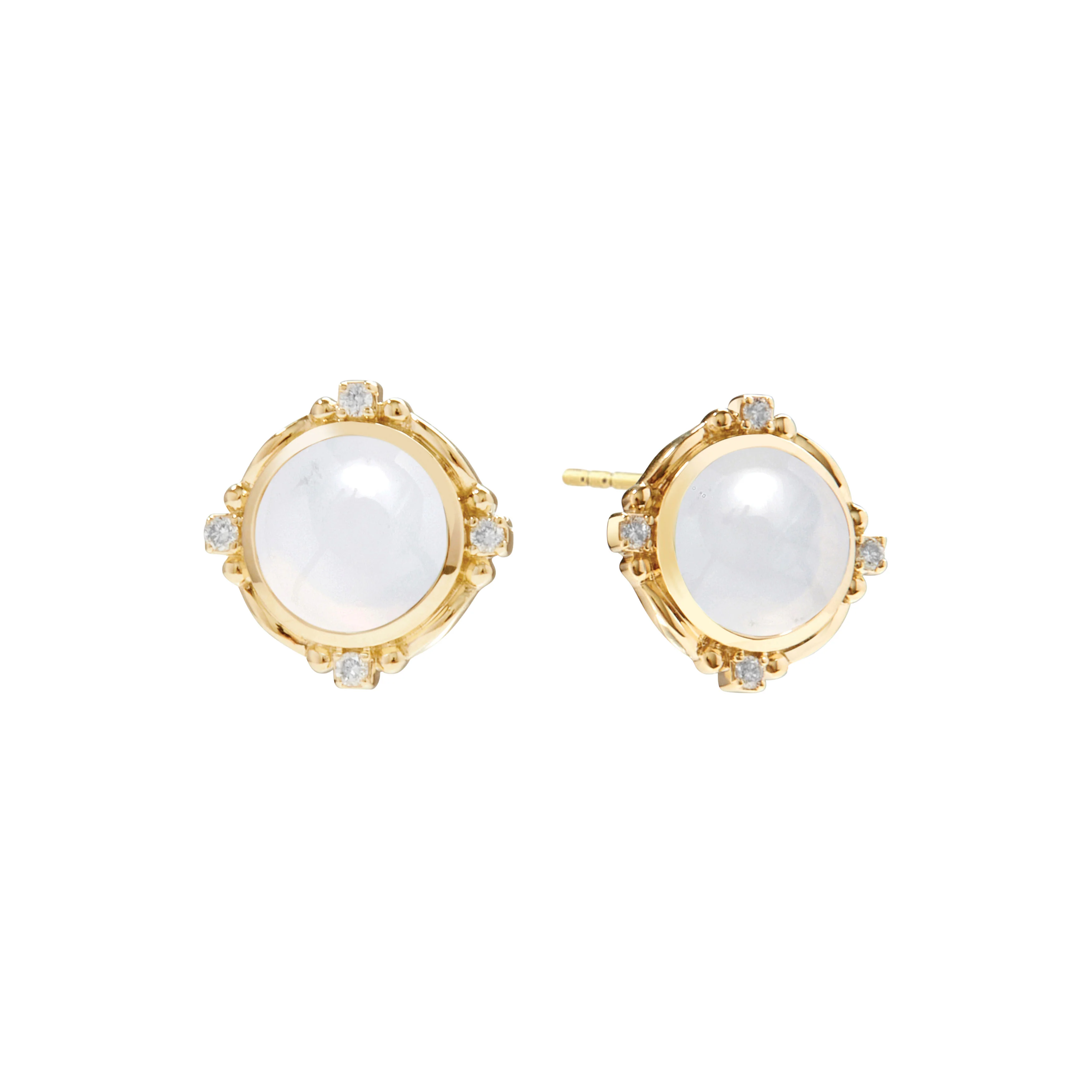 Syna Jewels 18k Yellow Gold Axia Moon Quartz and Diamond Stud Earrings