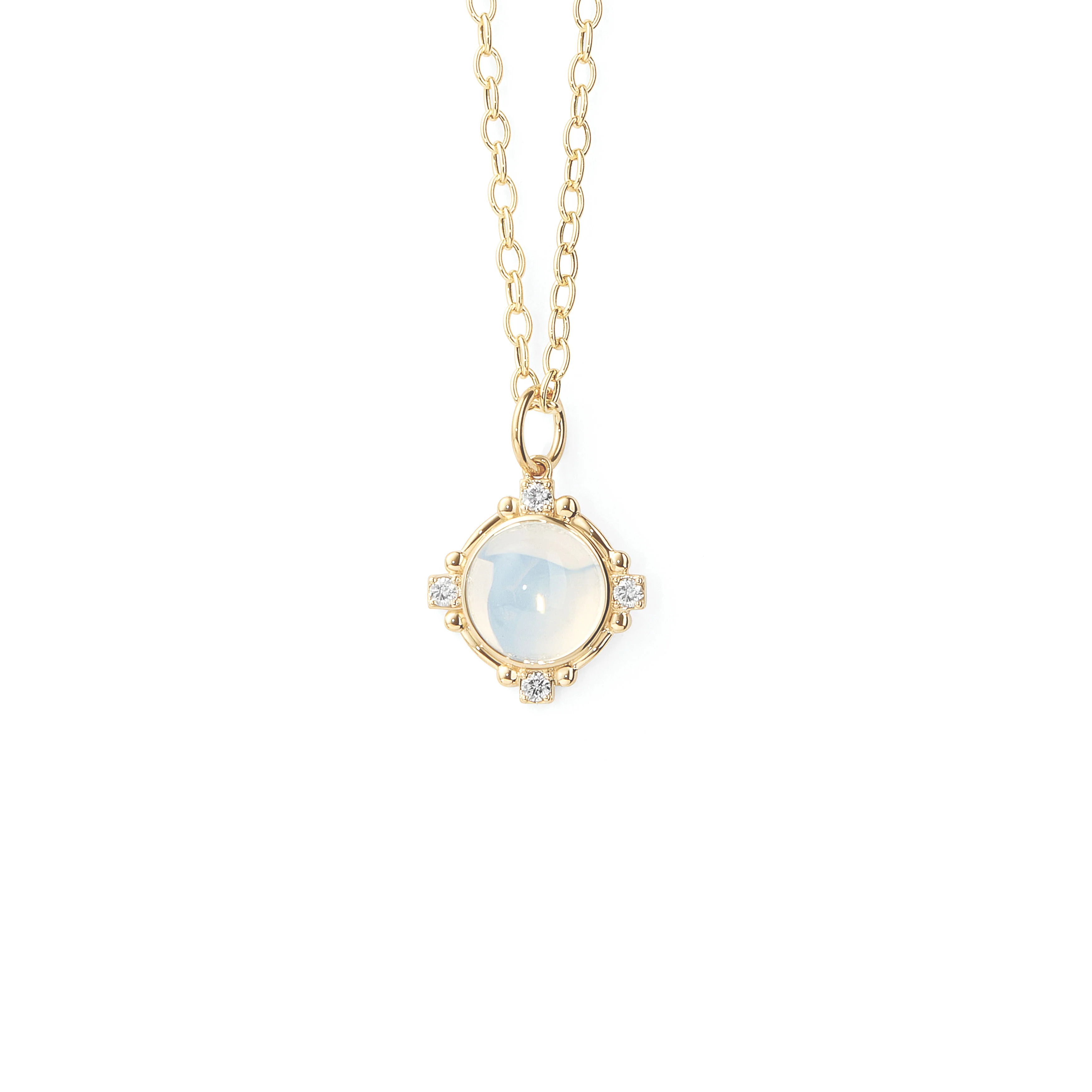 Syna Jewels 18k Yellow Gold Axia Petite Moon Quartz and Diamond Pendant