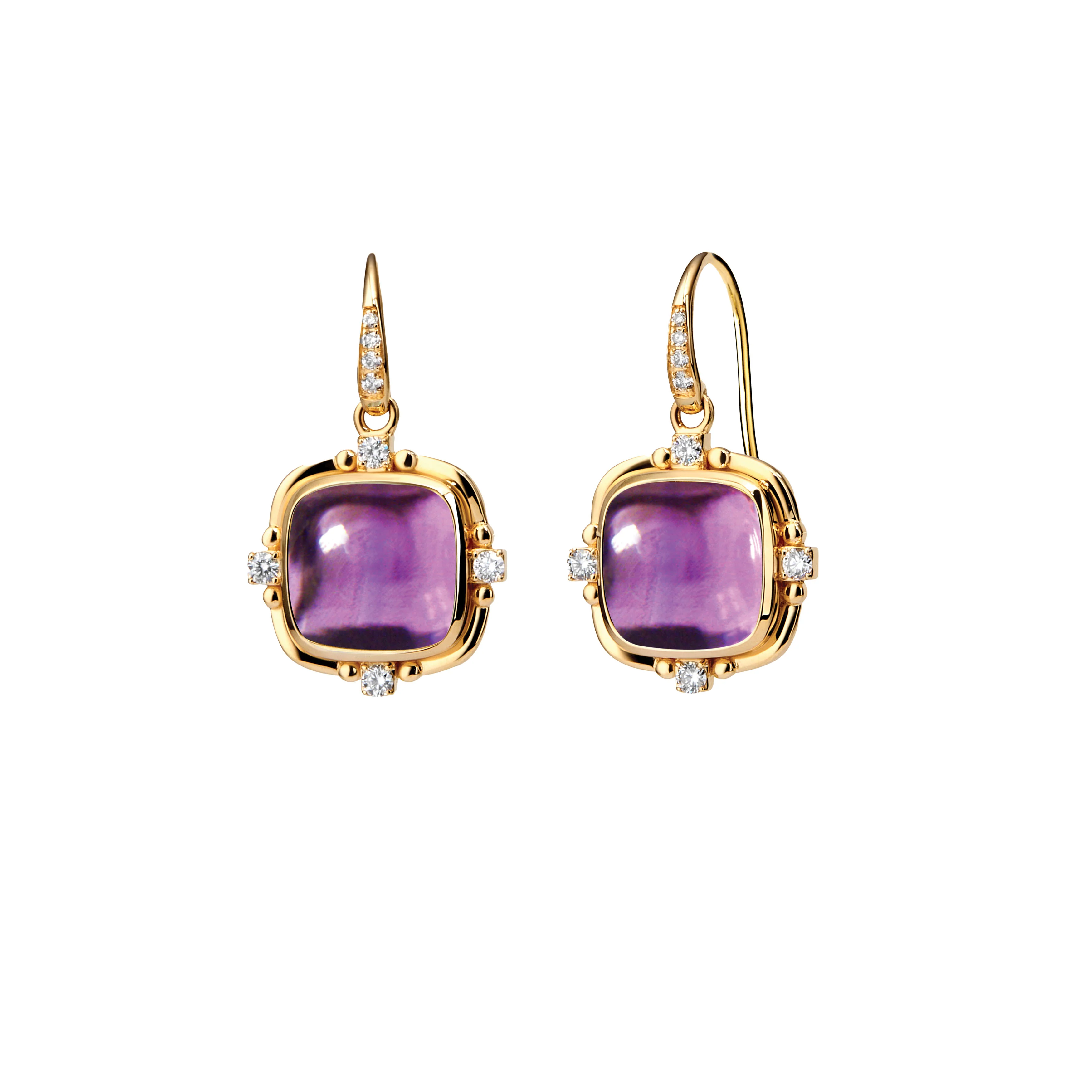 Syna Jewels 18k Yellow Gold Axia Quad Amethyst and Diamond Drop Earrings