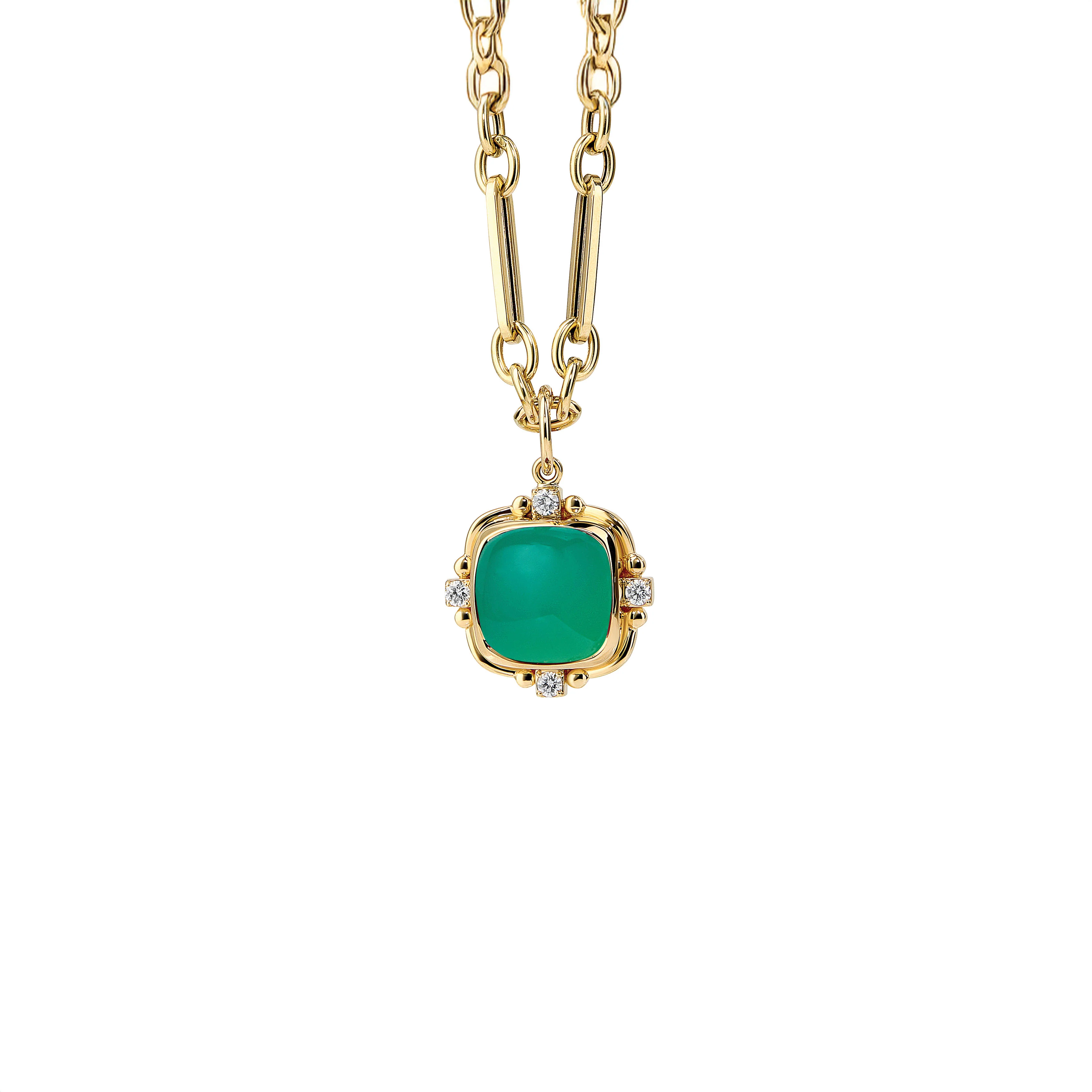 Syna Jewels 18k Yellow Gold Axia Quad Chrysoprase and Diamond Pendant