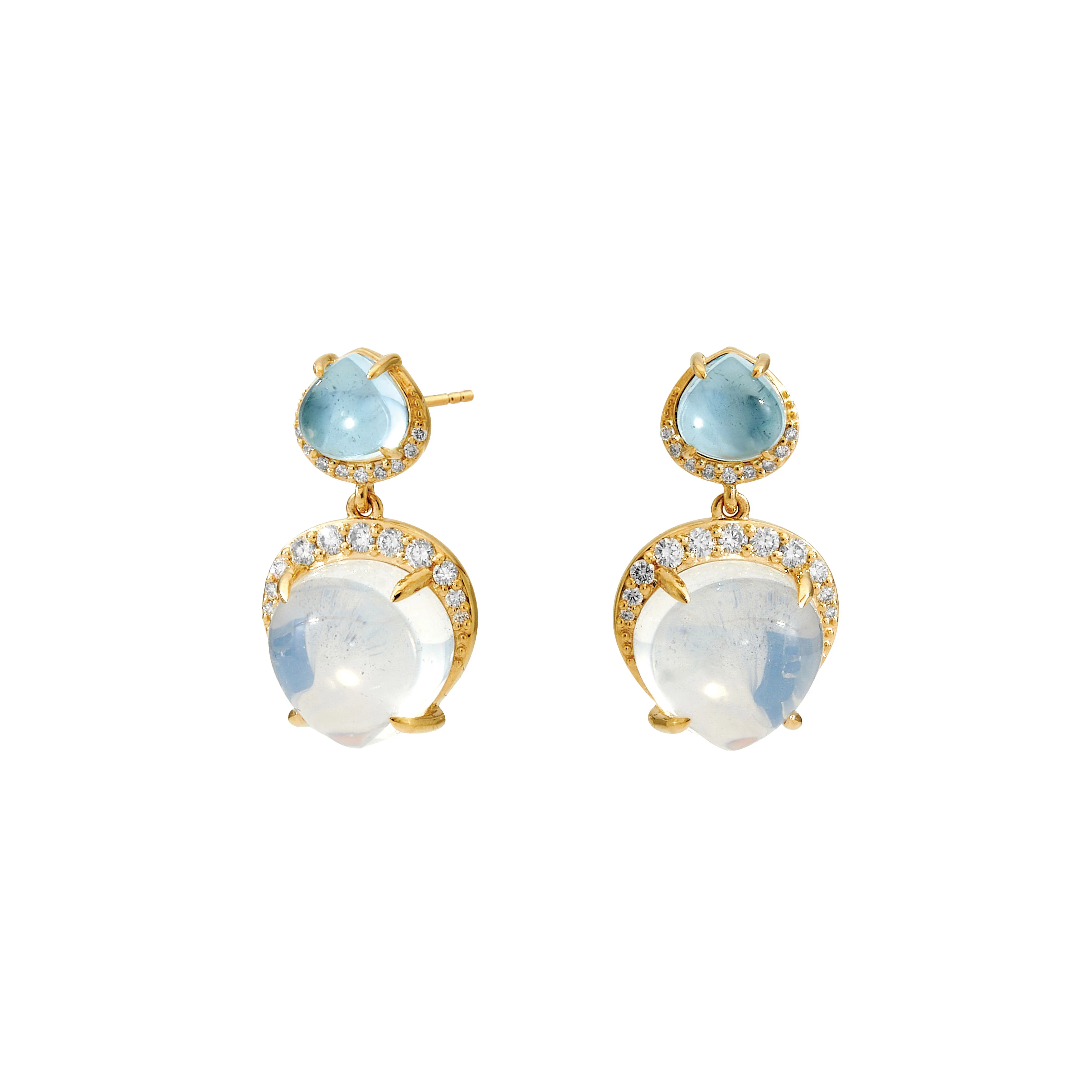 Syna Jewels 18k Yellow Gold Bloom Amora Blue Topaz, Moon Quartz and Diamond Earrings