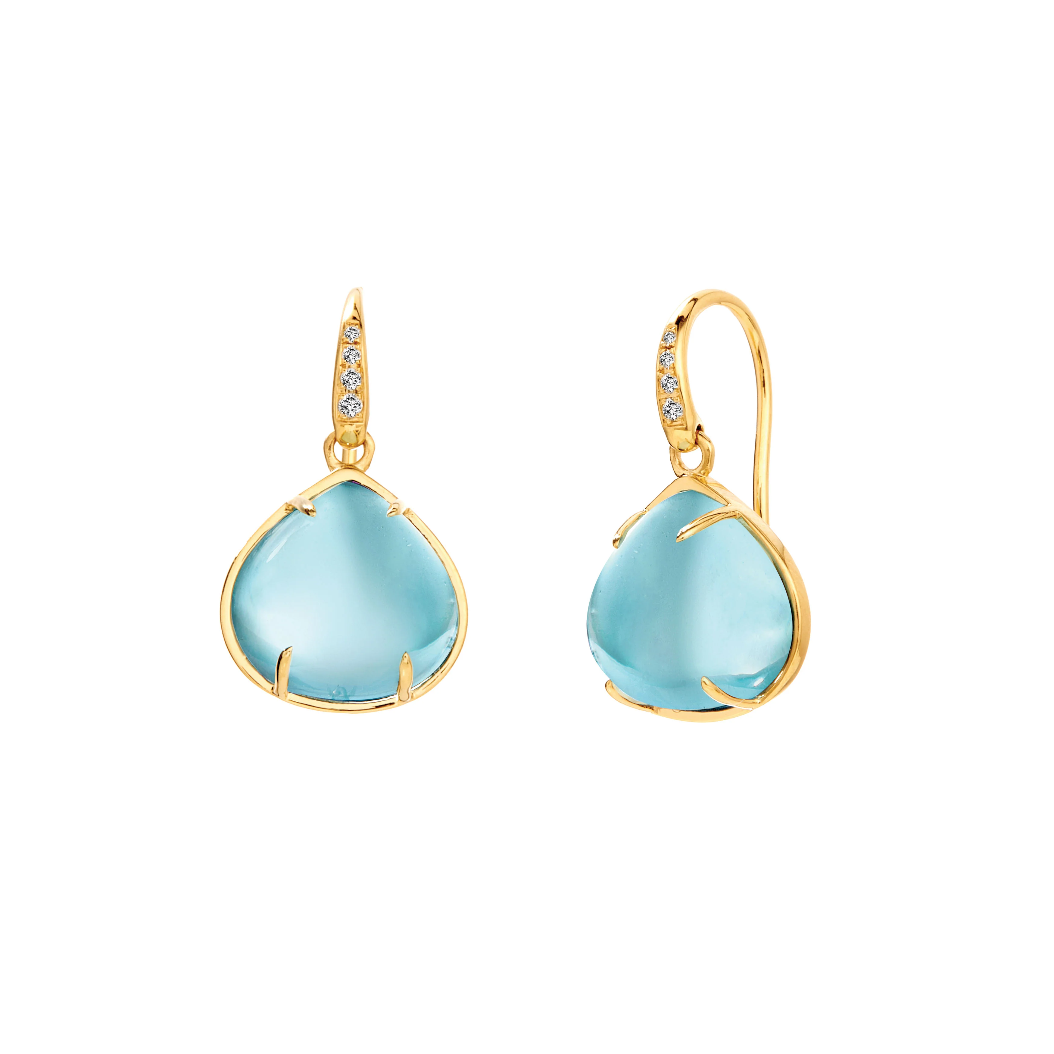 Syna Jewels 18k Yellow Gold Blue Topaz and Diamond Earrings