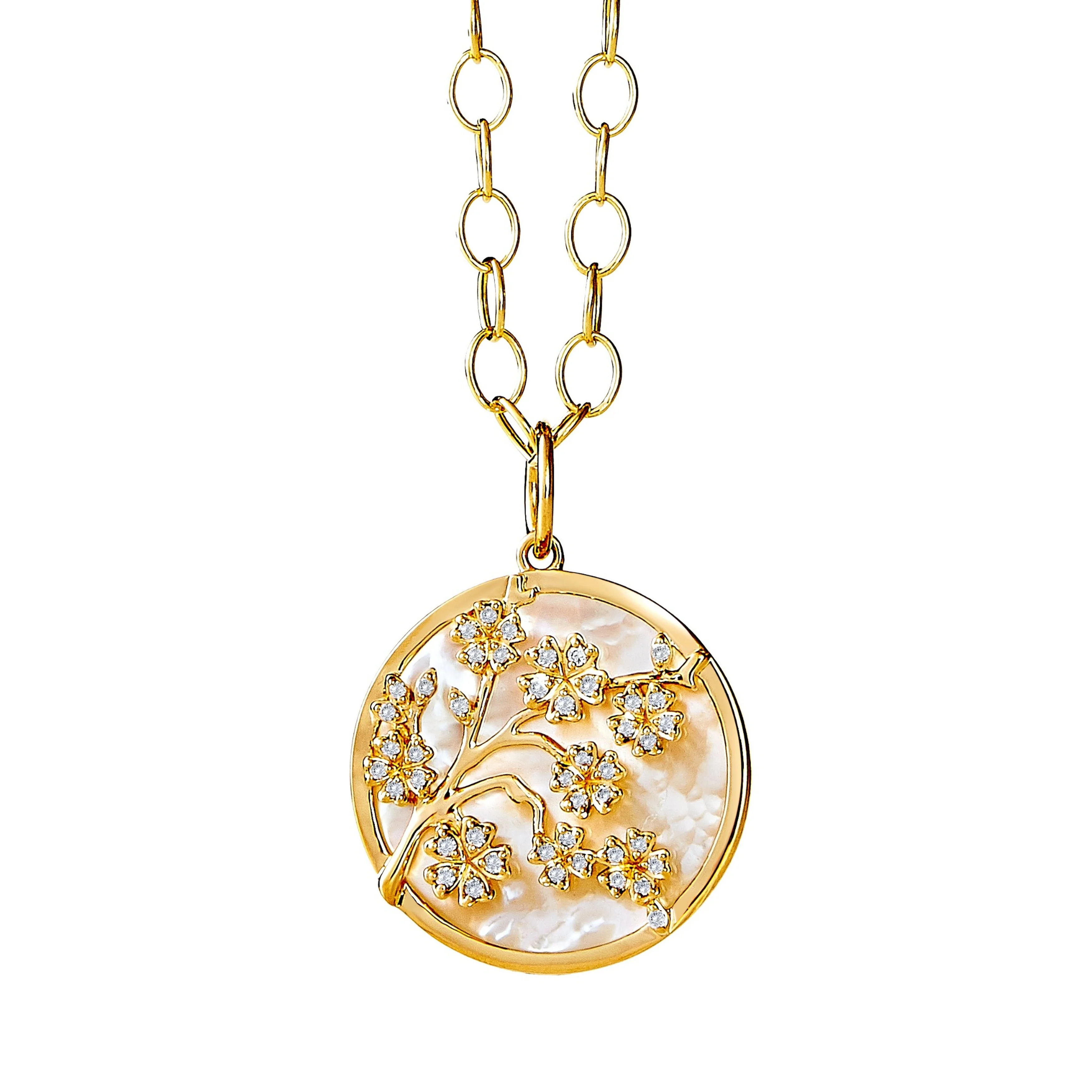Syna Jewels 18k Yellow Gold Cerez Tree of Life Mother of Pearl Pendant