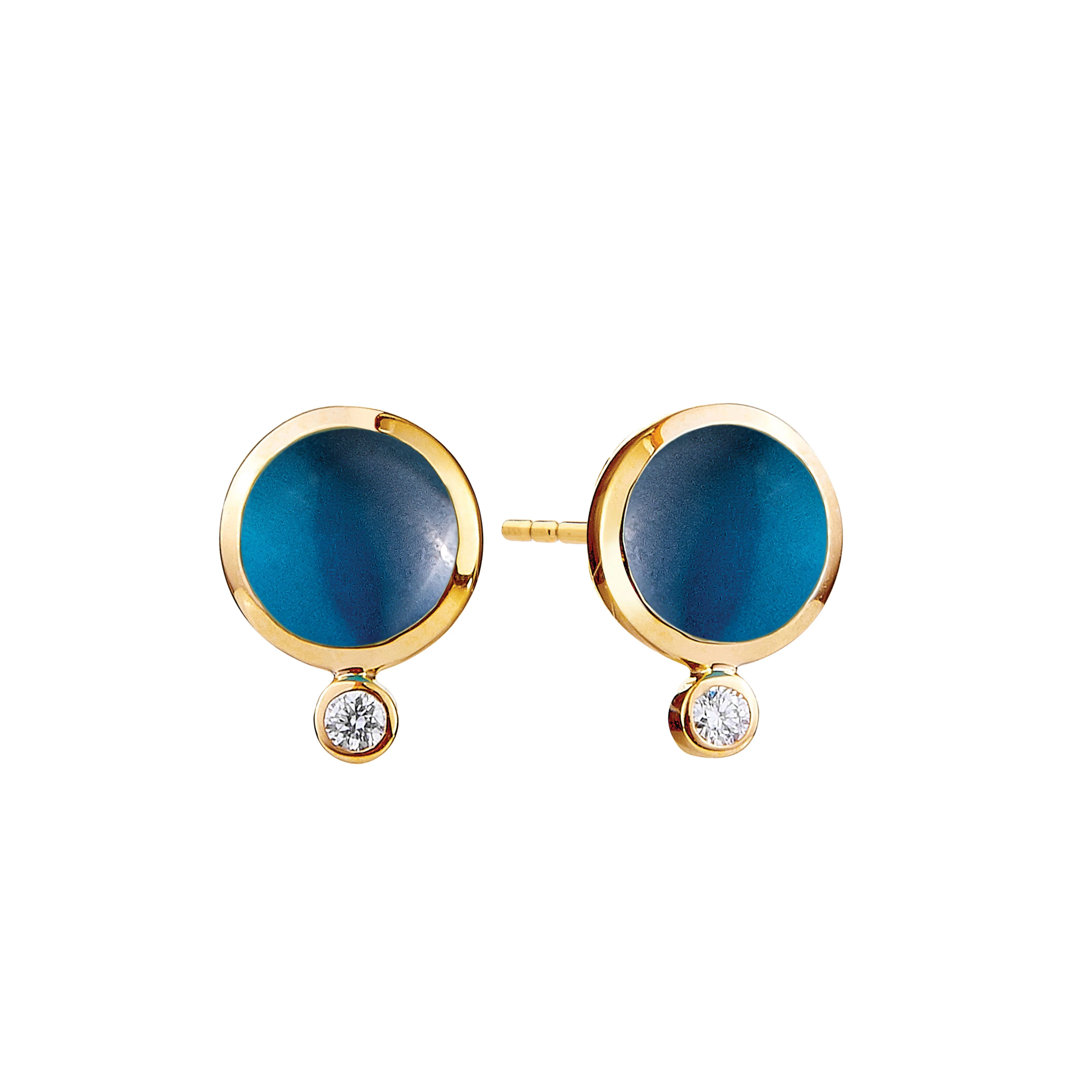 Syna Jewels 18k Yellow Gold Cirra London Blue Topaz and Diamond Mini Stud Earrings