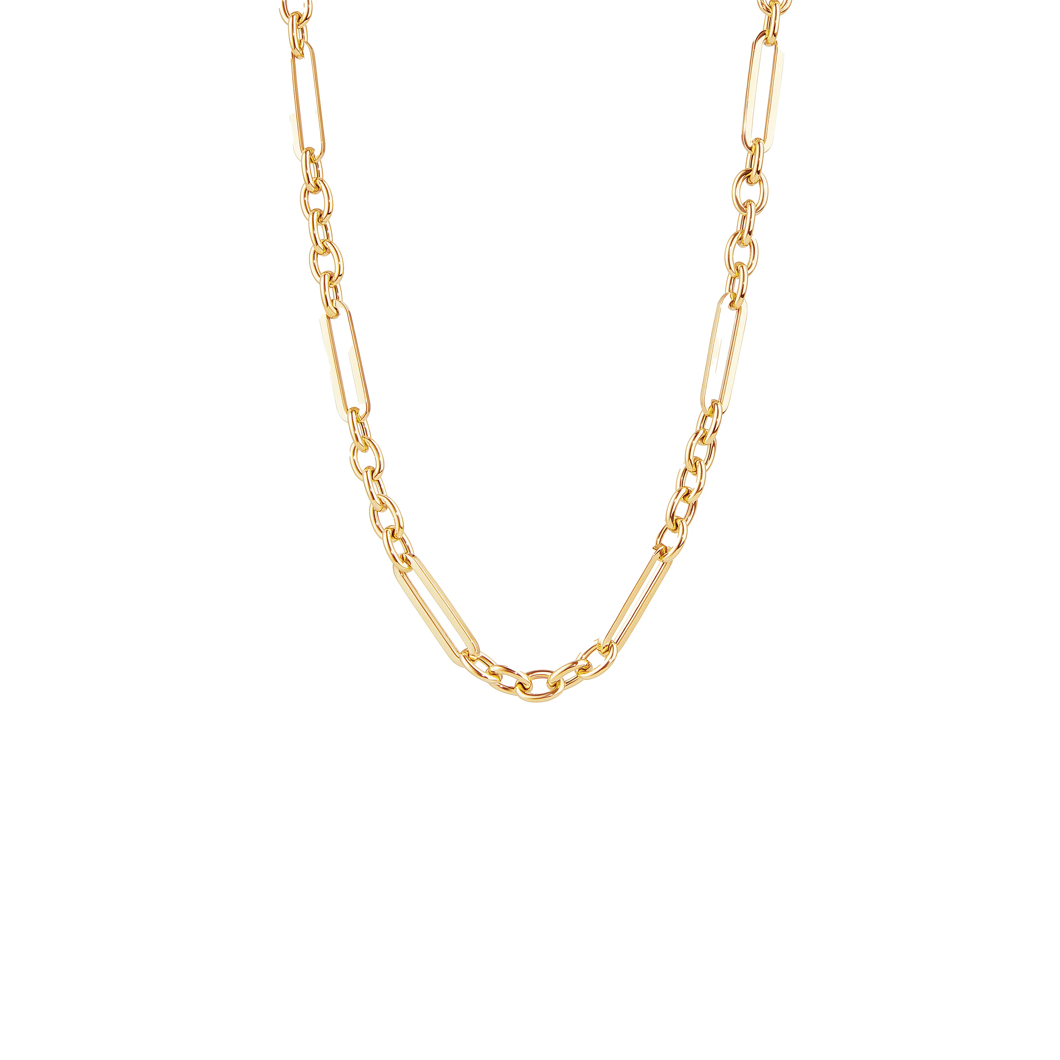 Syna Jewels 18k Yellow Gold Elemental Alternating Paperclip and Cable Link Chain Necklace 18in