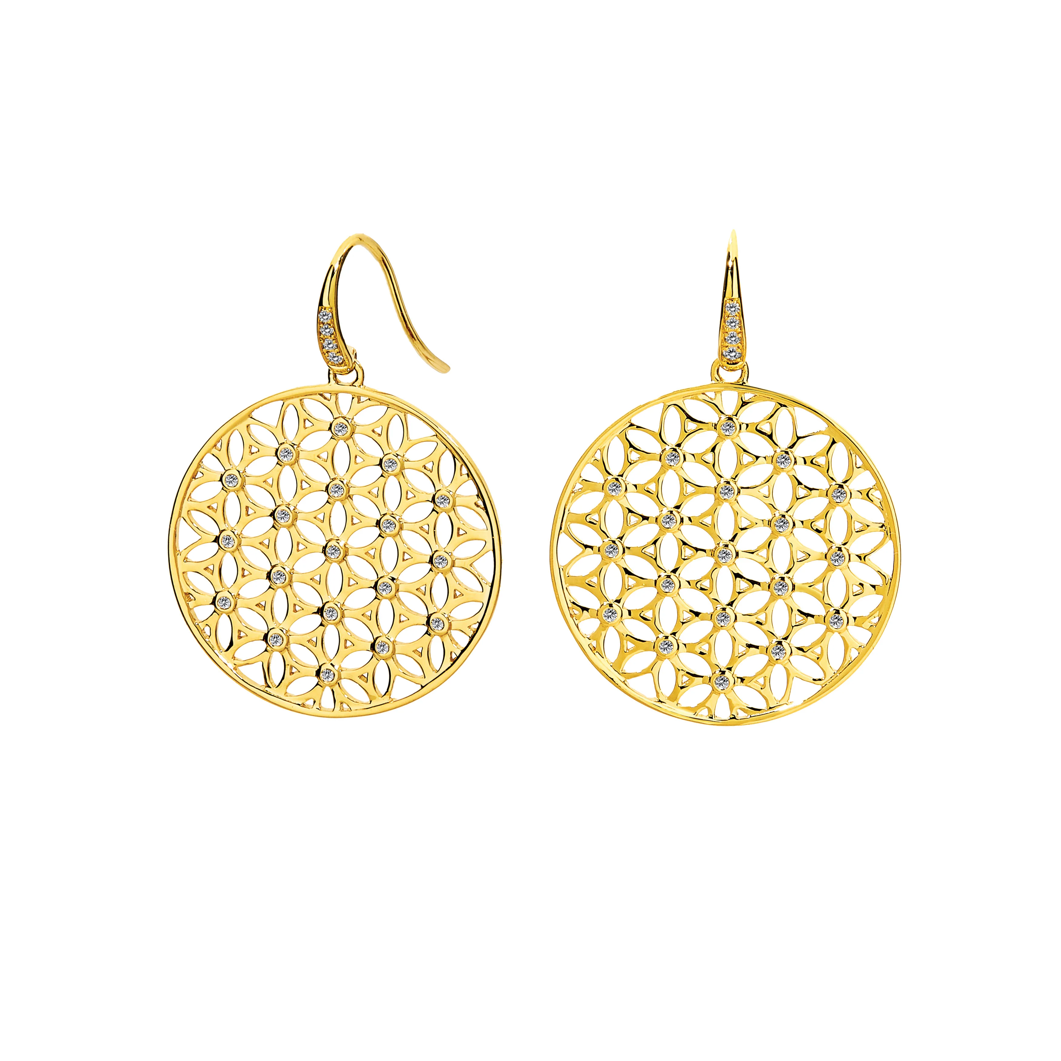 Syna Jewels 18k Yellow Gold Flower of Life Diamond Earrings