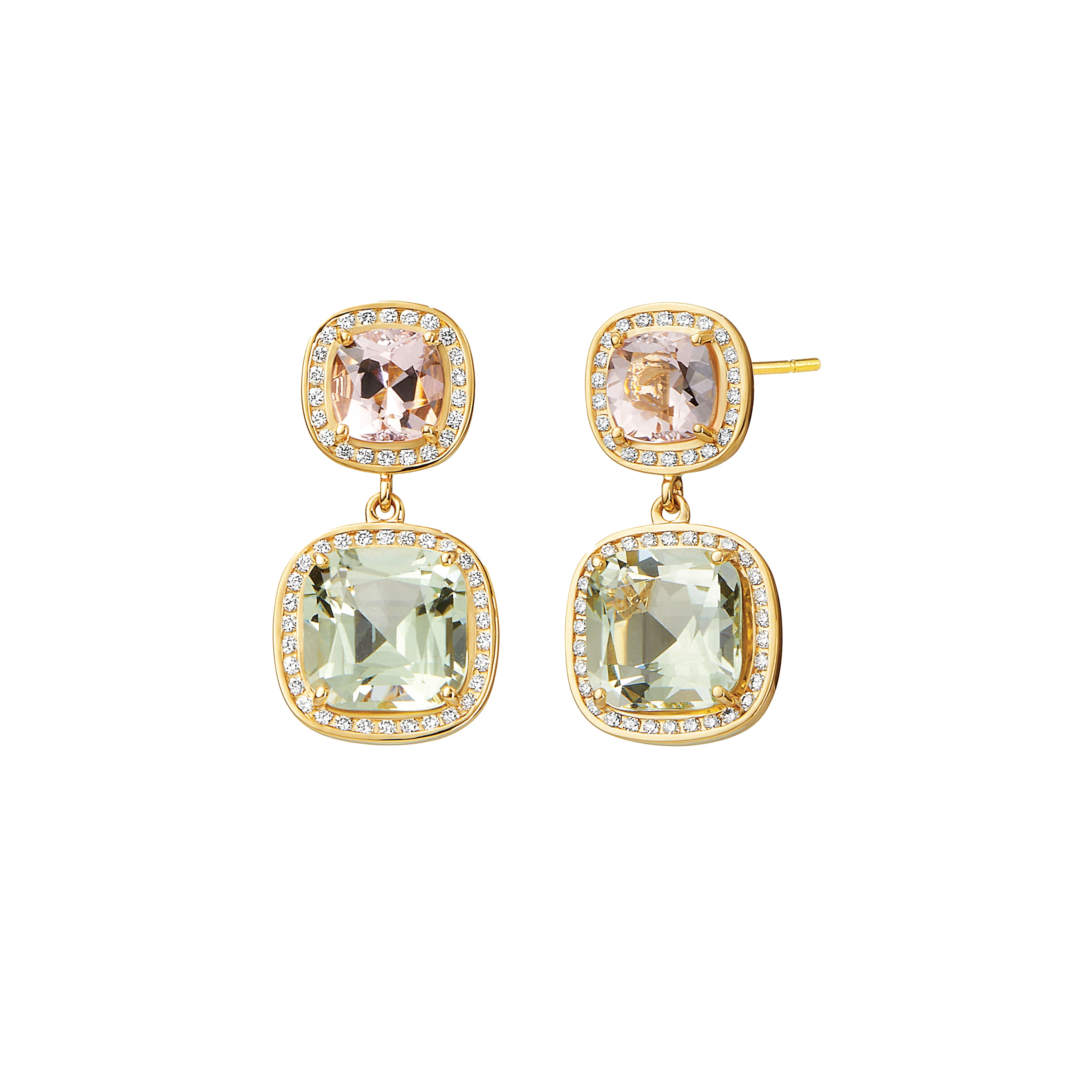 Syna Jewels 18k Yellow Gold Mogul Prasiolite, Morganite and Diamond Earrings