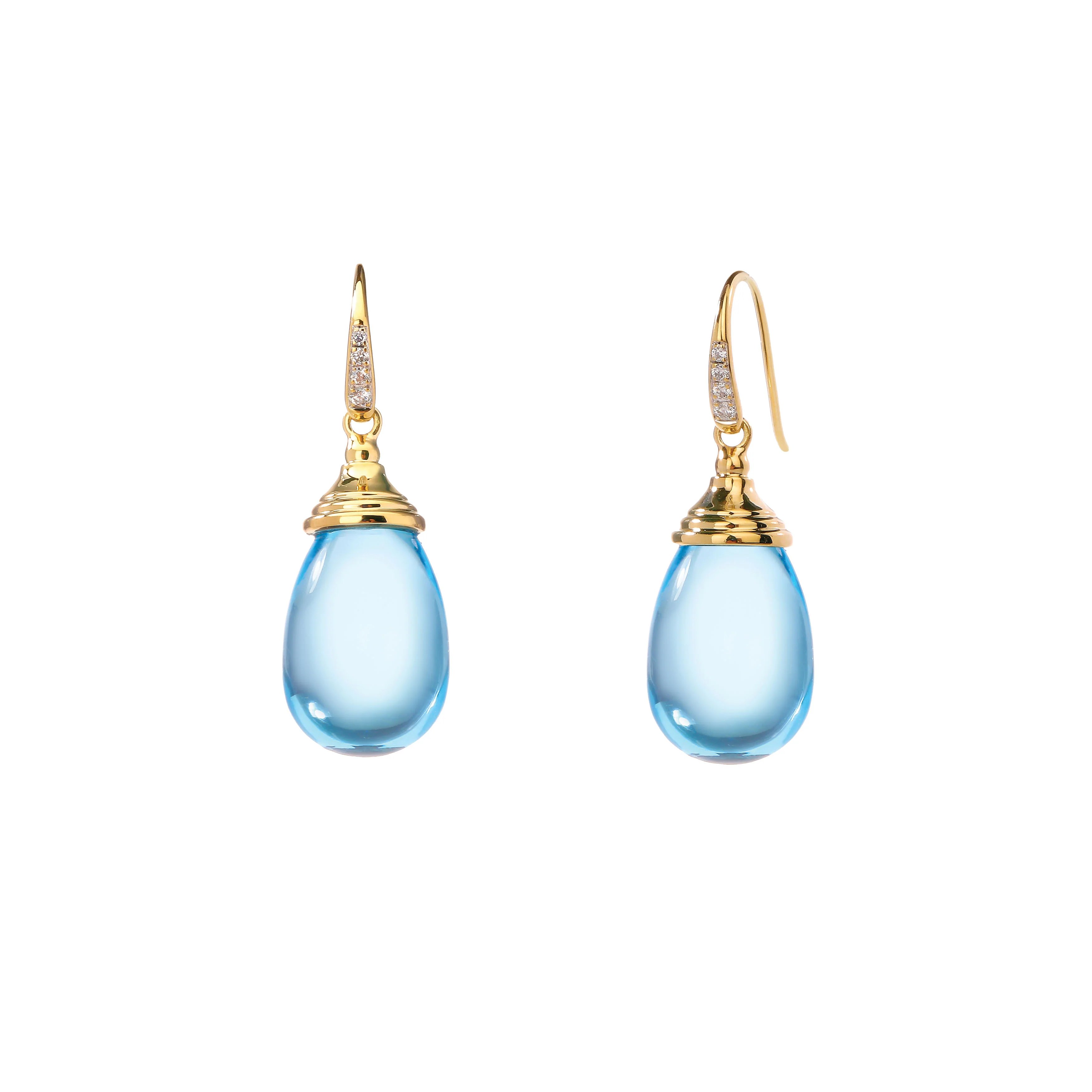 Syna Jewels 18k Yellow Gold Origin Blue Topaz and Diamond Small Drop Earrings
