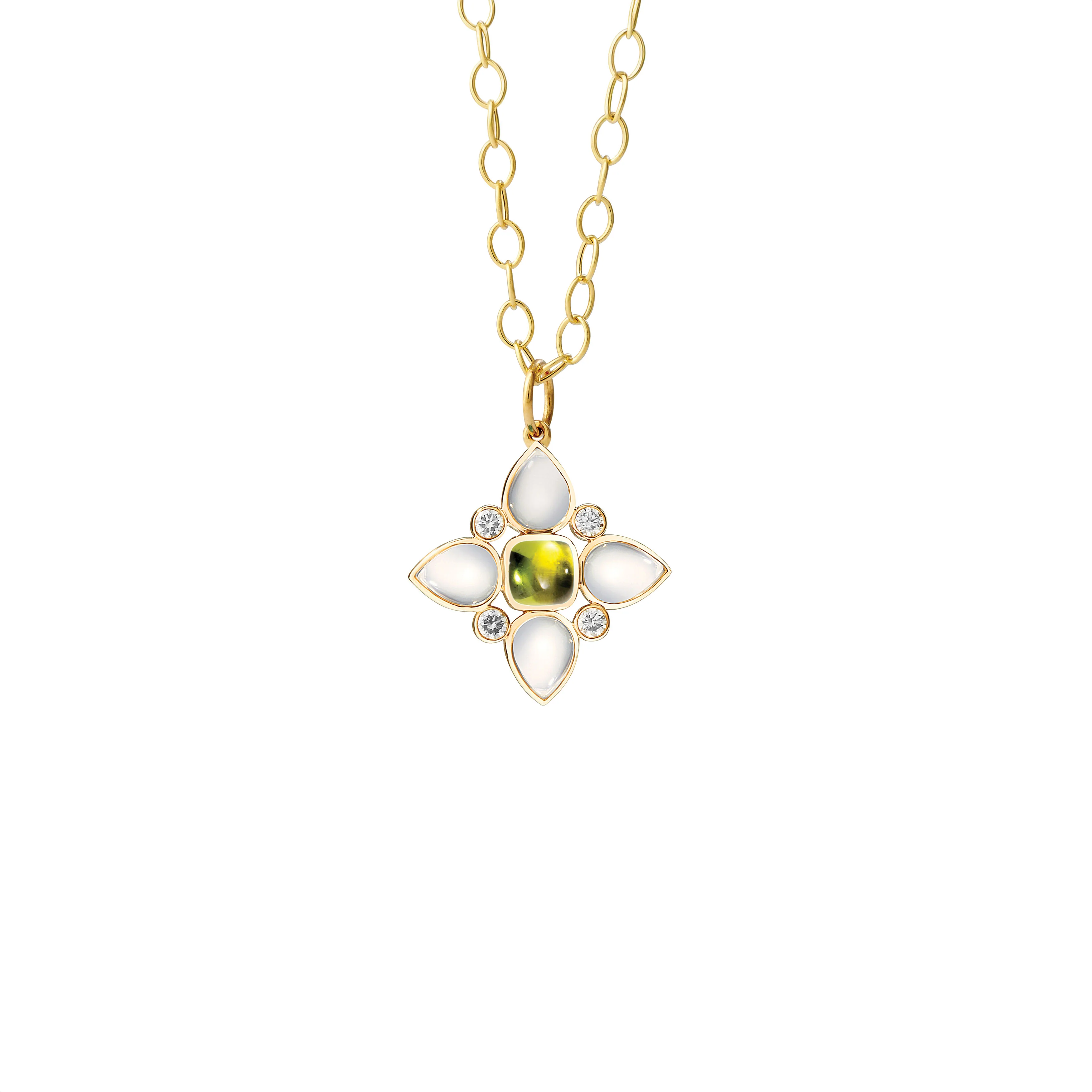 Syna Jewels 18k Yellow Gold Peridot, Moon Quartz and Diamond Pendant