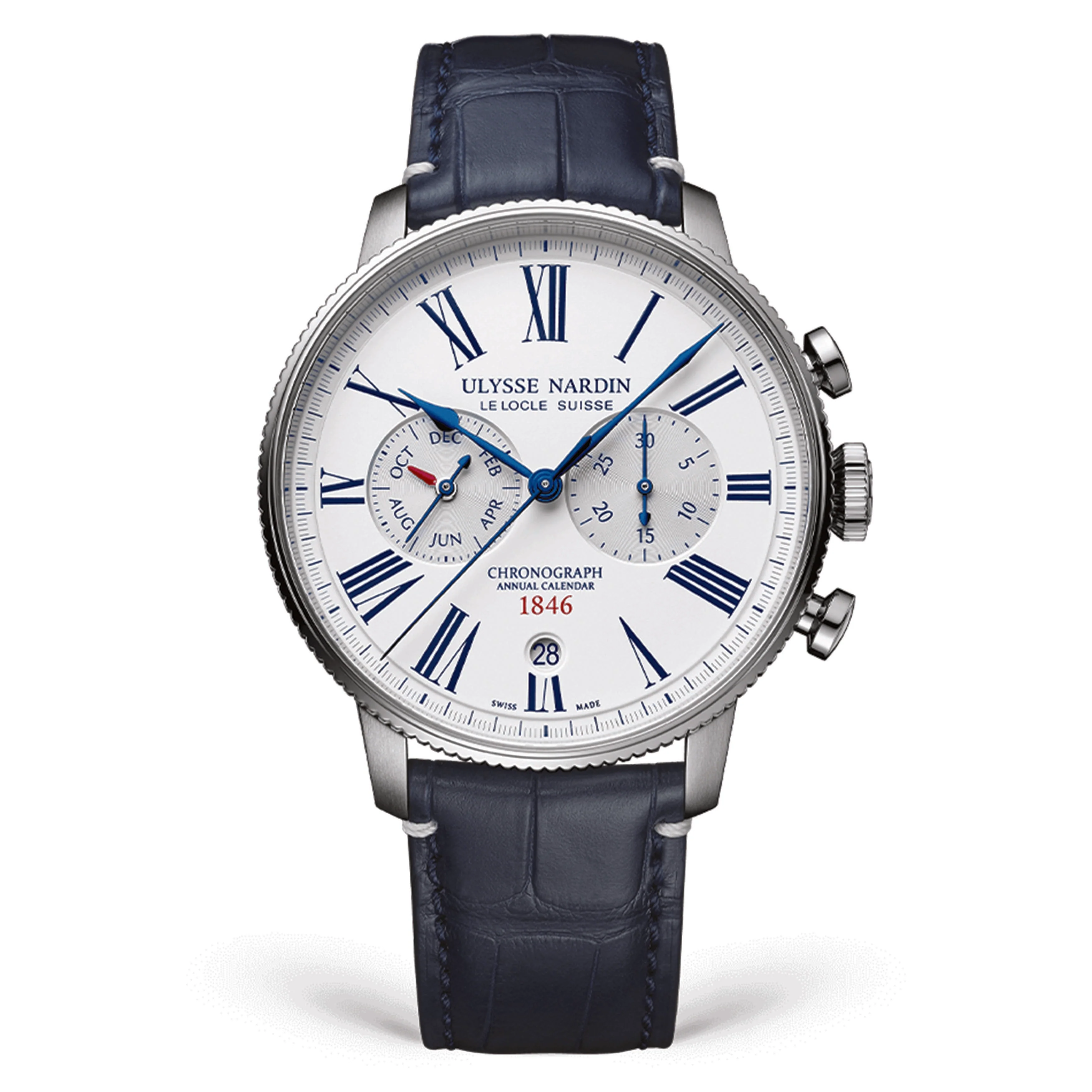 Ulysse Nardin Marine Torpilleur Annual Chronograph Watch, 44mm White Dial, 1533-320LE-0A-175/1B