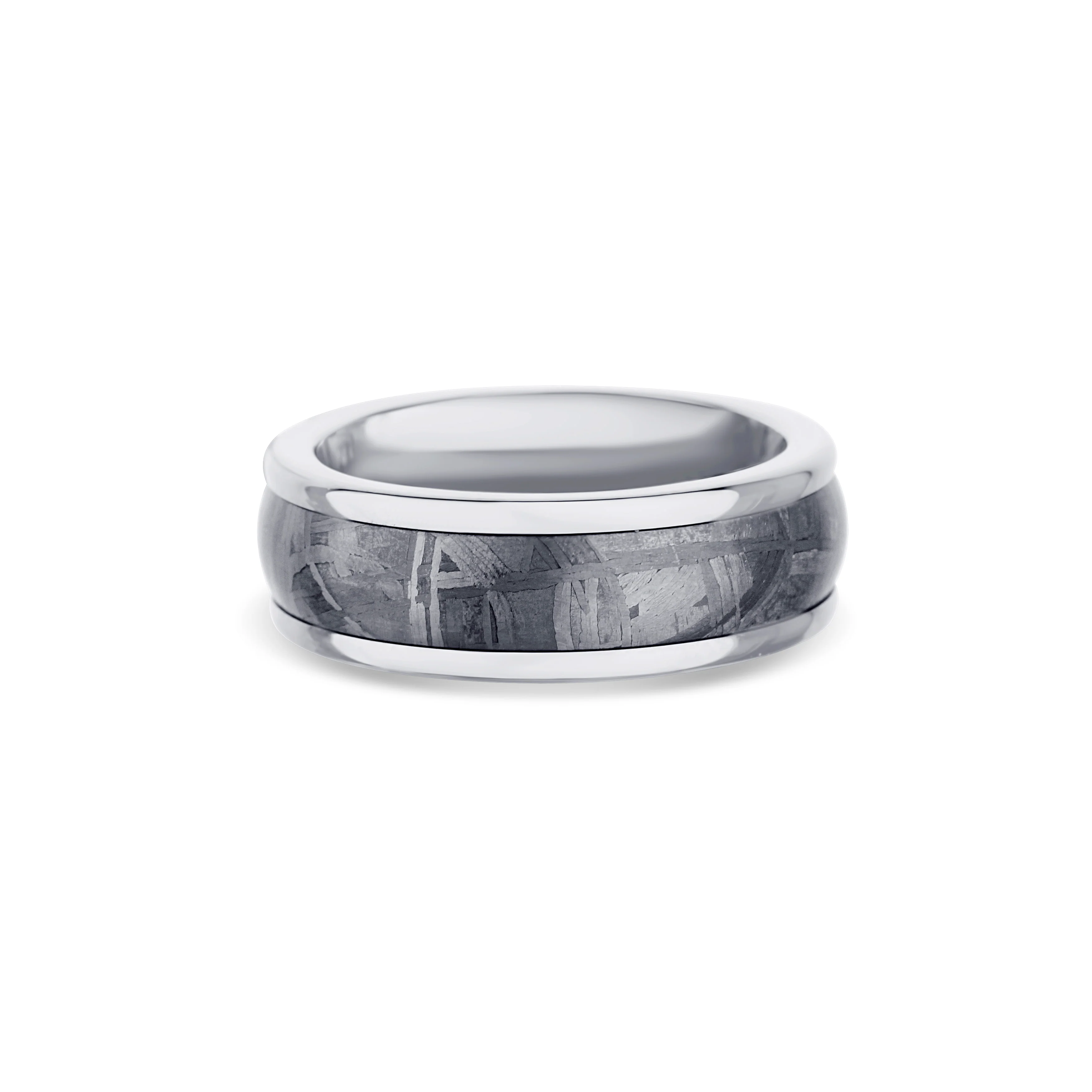 White Tungsten Meteorite Center Round Edge Wedding Band 8mm