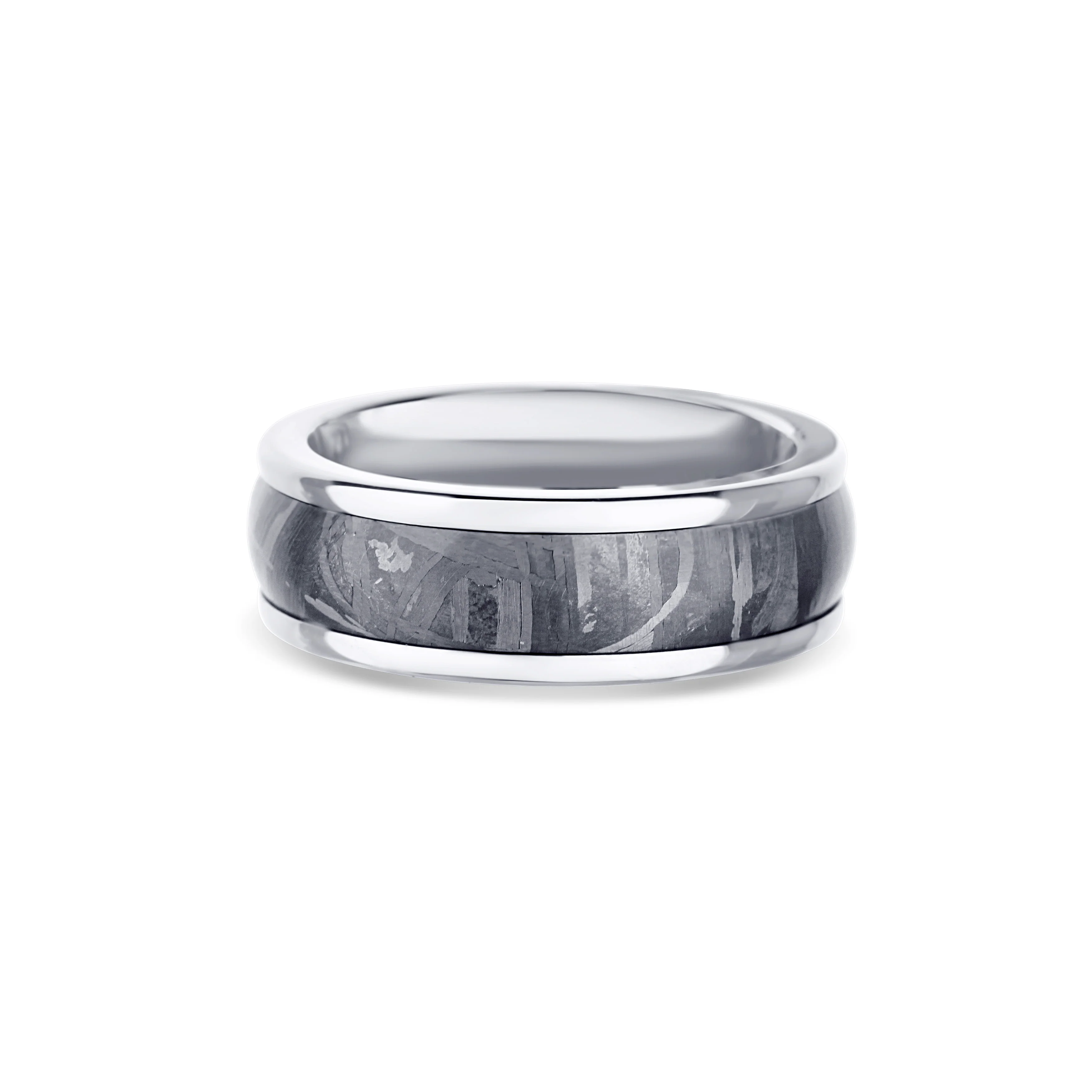 White Tungsten Meteorite Center Round Edge Wedding Band 8mm - Image 2