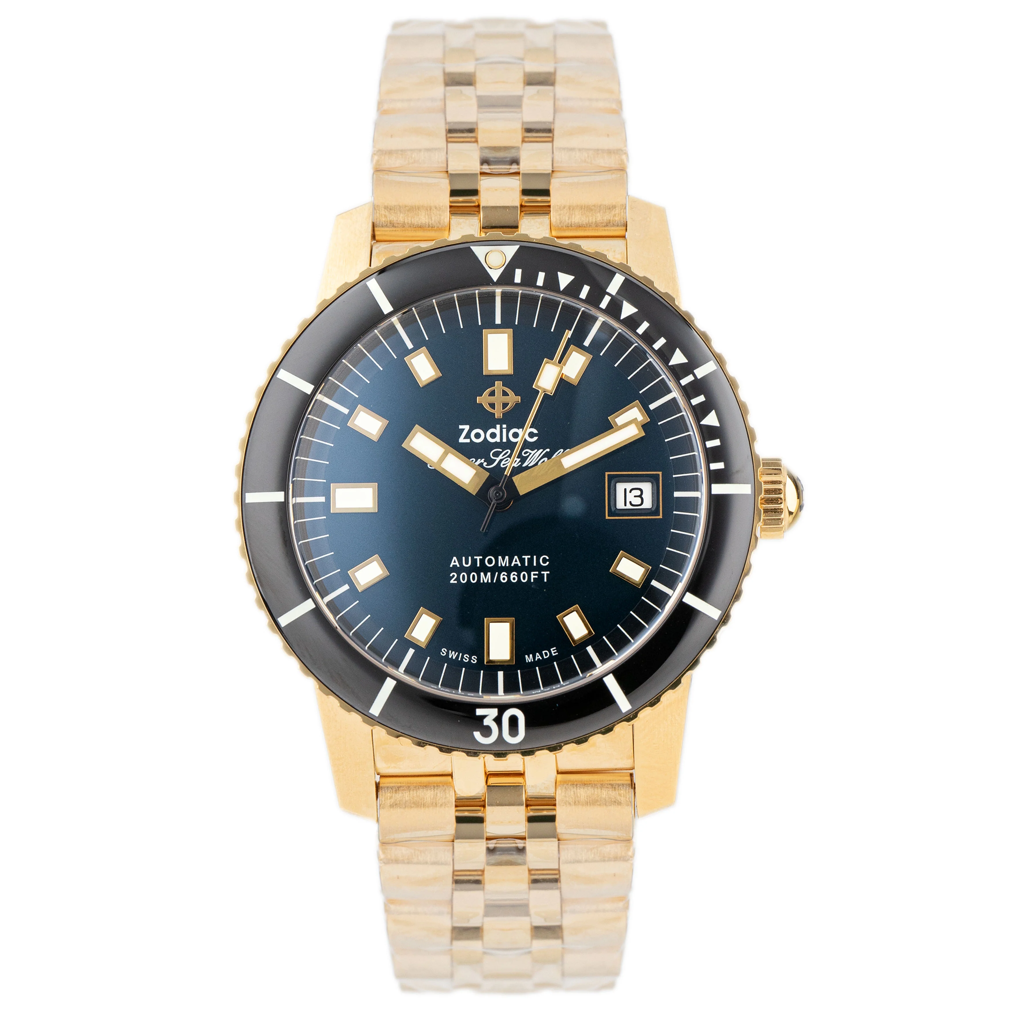 Zodiac Super Sea Wolf Compression Diver Gold Plated Black Dial 40mm Z09308