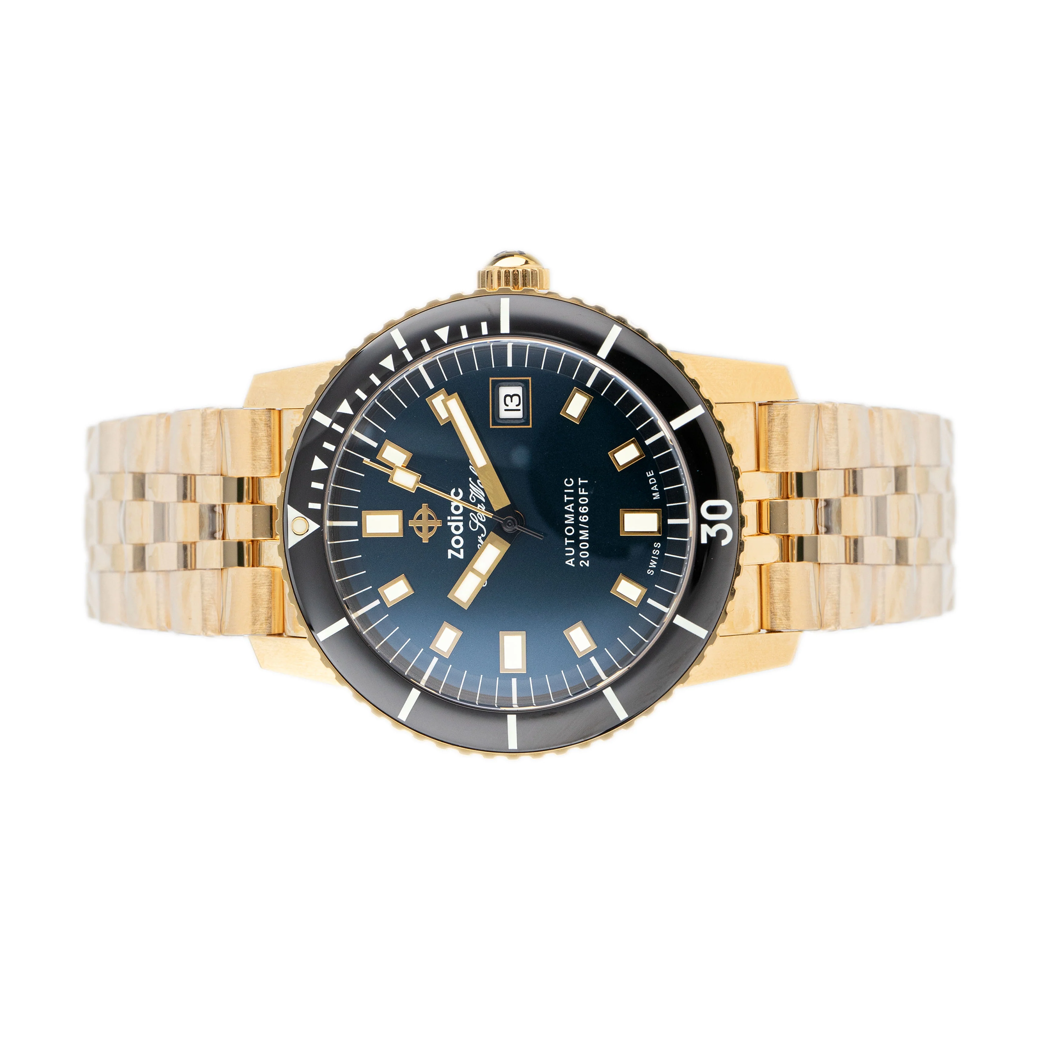 Zodiac Super Sea Wolf Compression Diver Gold Plated Black Dial 40mm Z09308 - Image 2