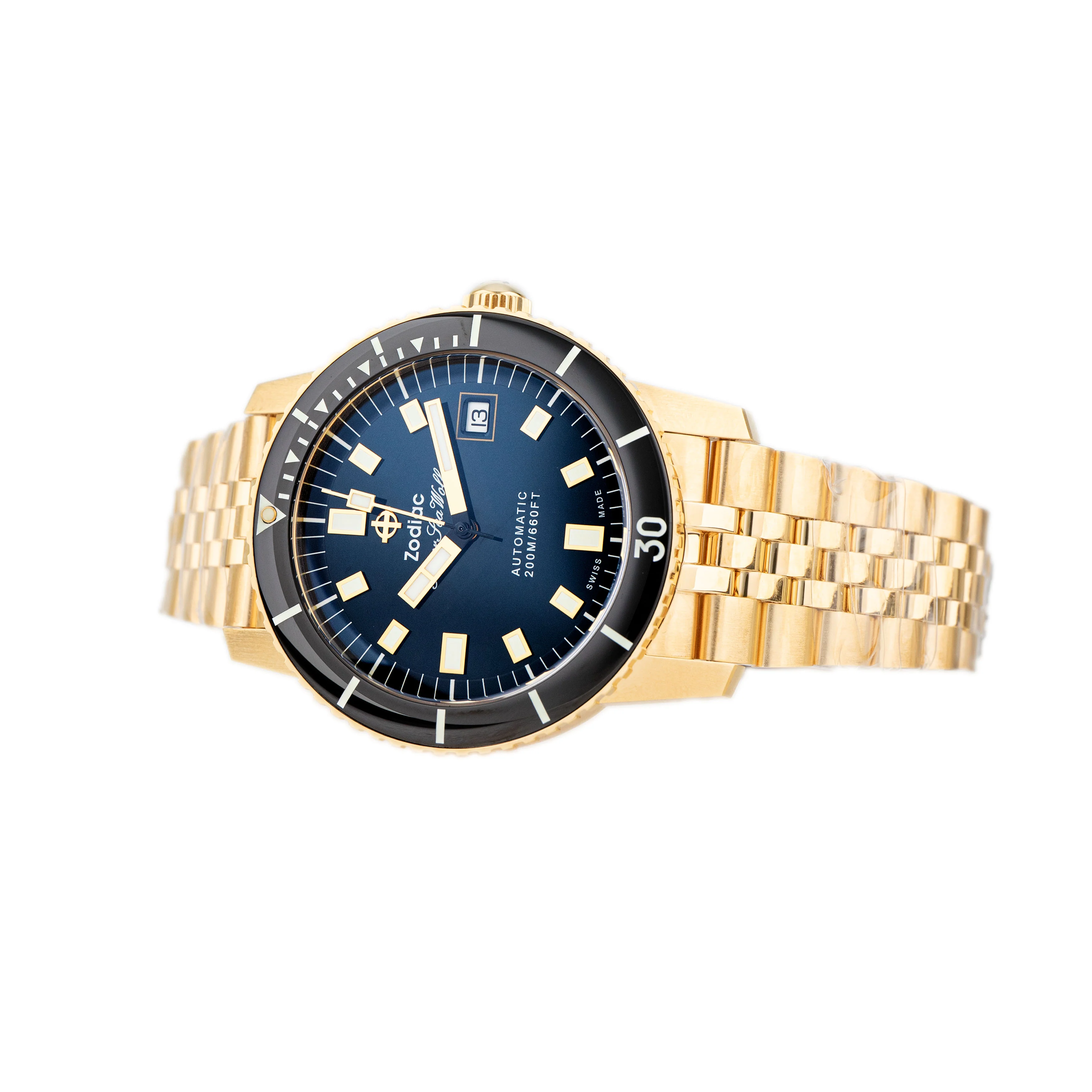 Zodiac Super Sea Wolf Compression Diver Gold Plated Black Dial 40mm Z09308 - Image 3