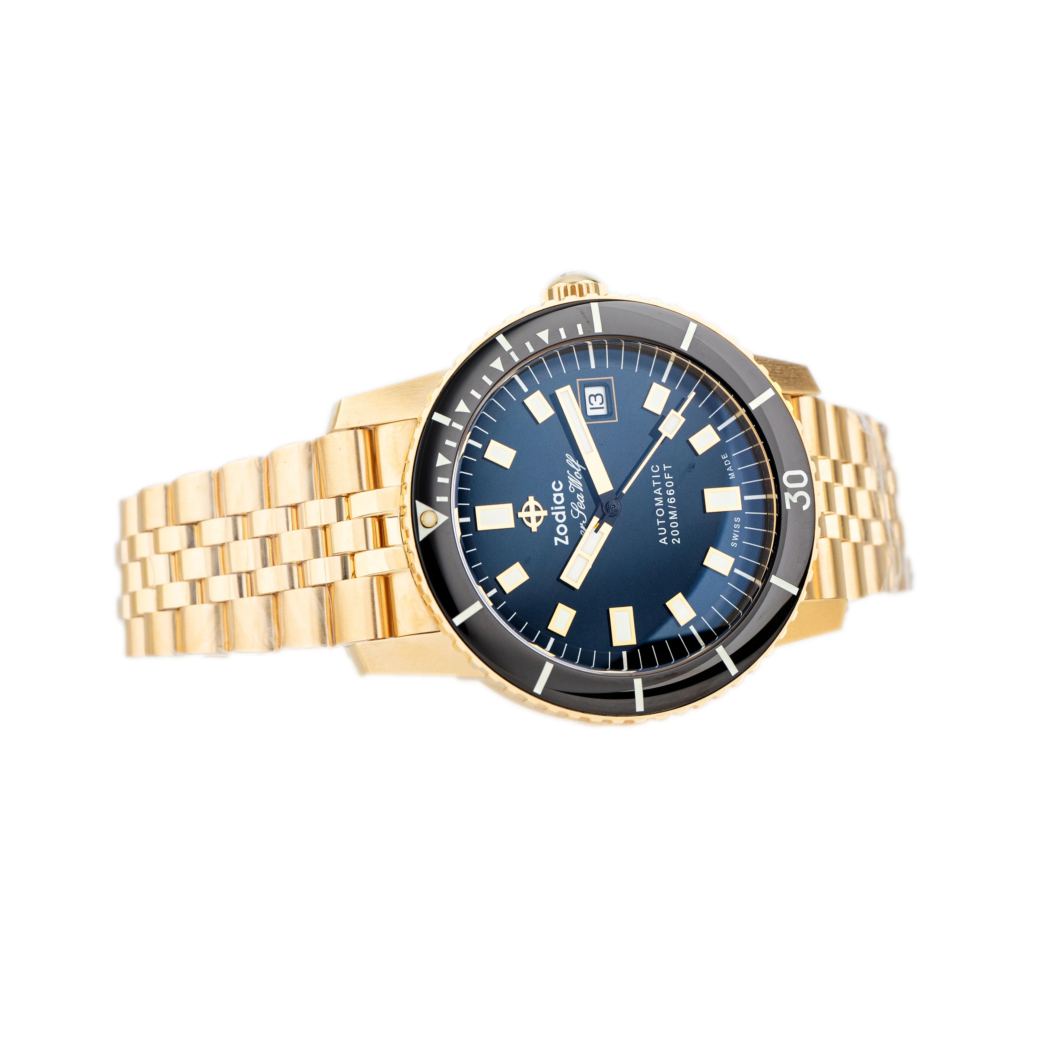 Zodiac Super Sea Wolf Compression Diver Gold Plated Black Dial 40mm Z09308 - Image 4